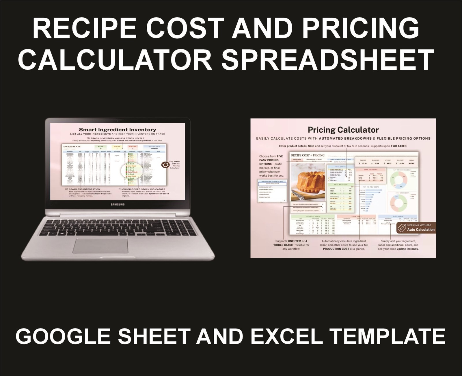 Recipe Cost and Pricing Calculator, Excel and Google Sheets Template
