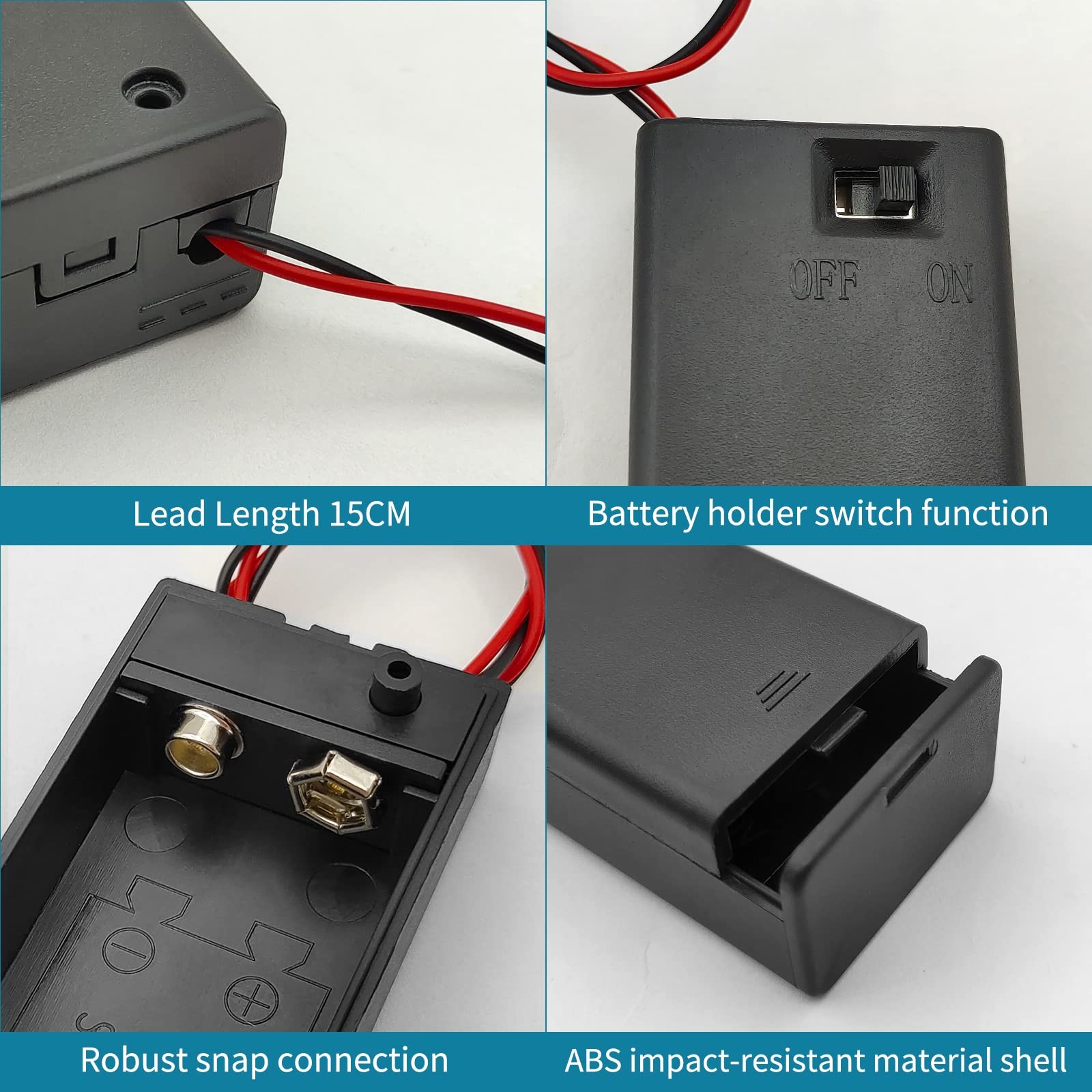 6 Pack 9V Battery Holder with On/Off Switch for Students Experiments LED Strips