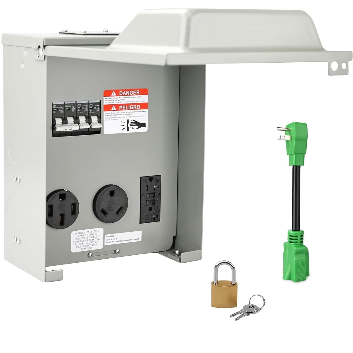 RVGUARD RV Temporary Power Outlet Panel with Breaker, ETL Listed 20 30 50 Amp RV