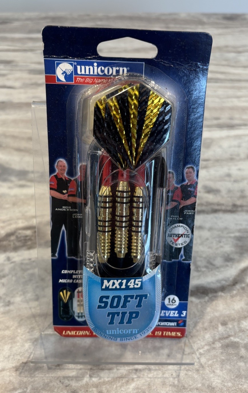 Unicorn Soft Tip Darts, MX145, Level 3, With Micro Case, Set of 3, New in Box