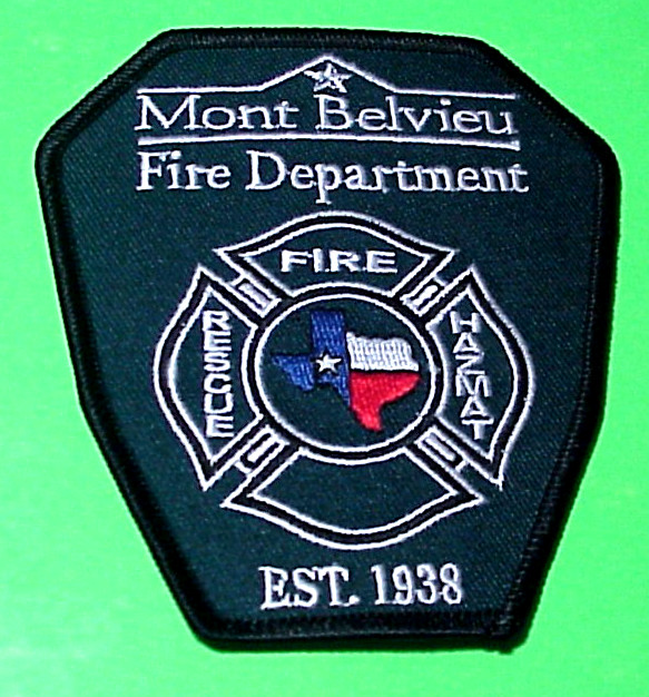 MONT BELVIEU  TEXAS  EST. 1938  4"  HAZMAT / FIRE DEPT  PATCH  FREE SHIPPING!!!