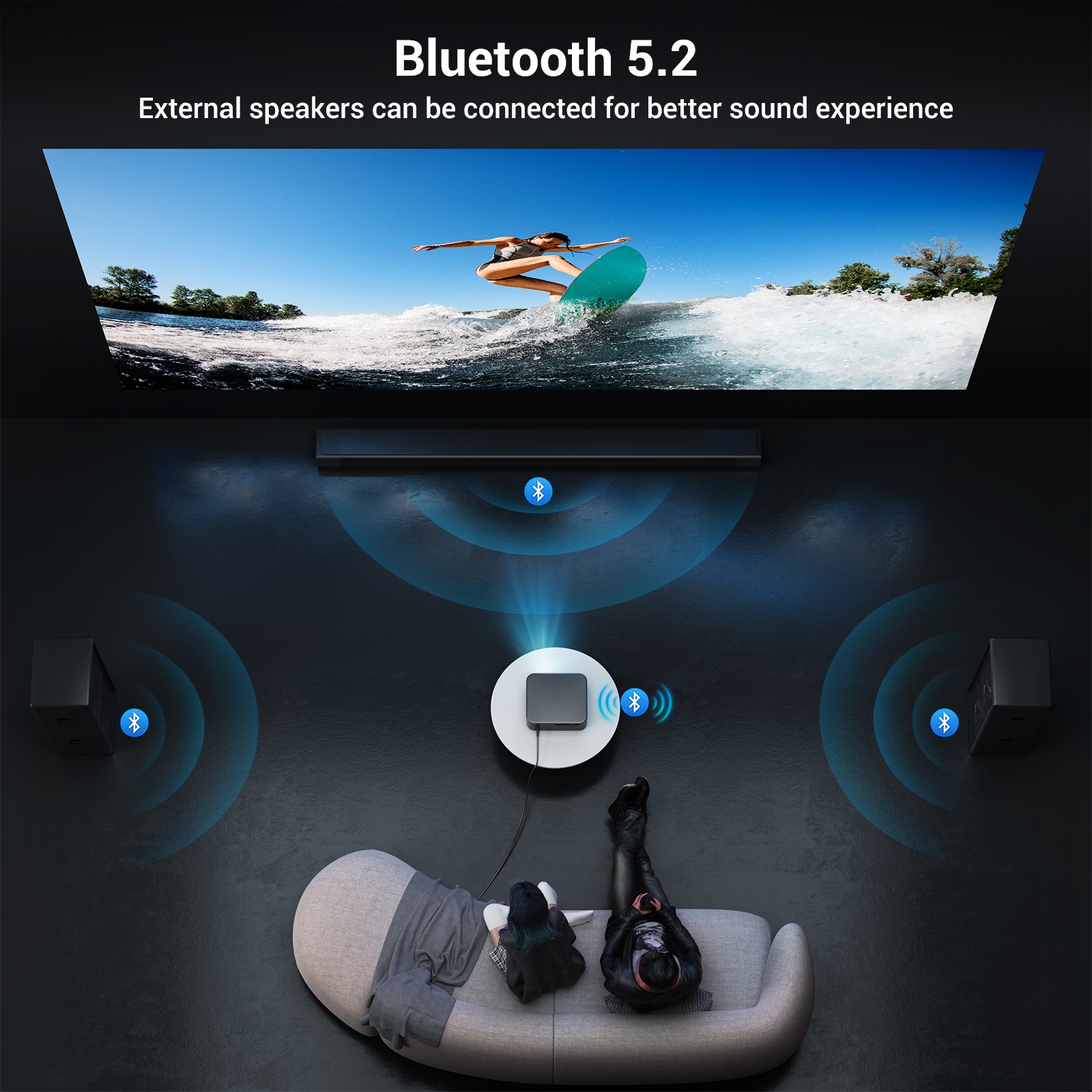 HAPPRUN 2000 ANSI 4K Decoding Projector Bundle WiFi Bluetooth Indoor/Outdoor