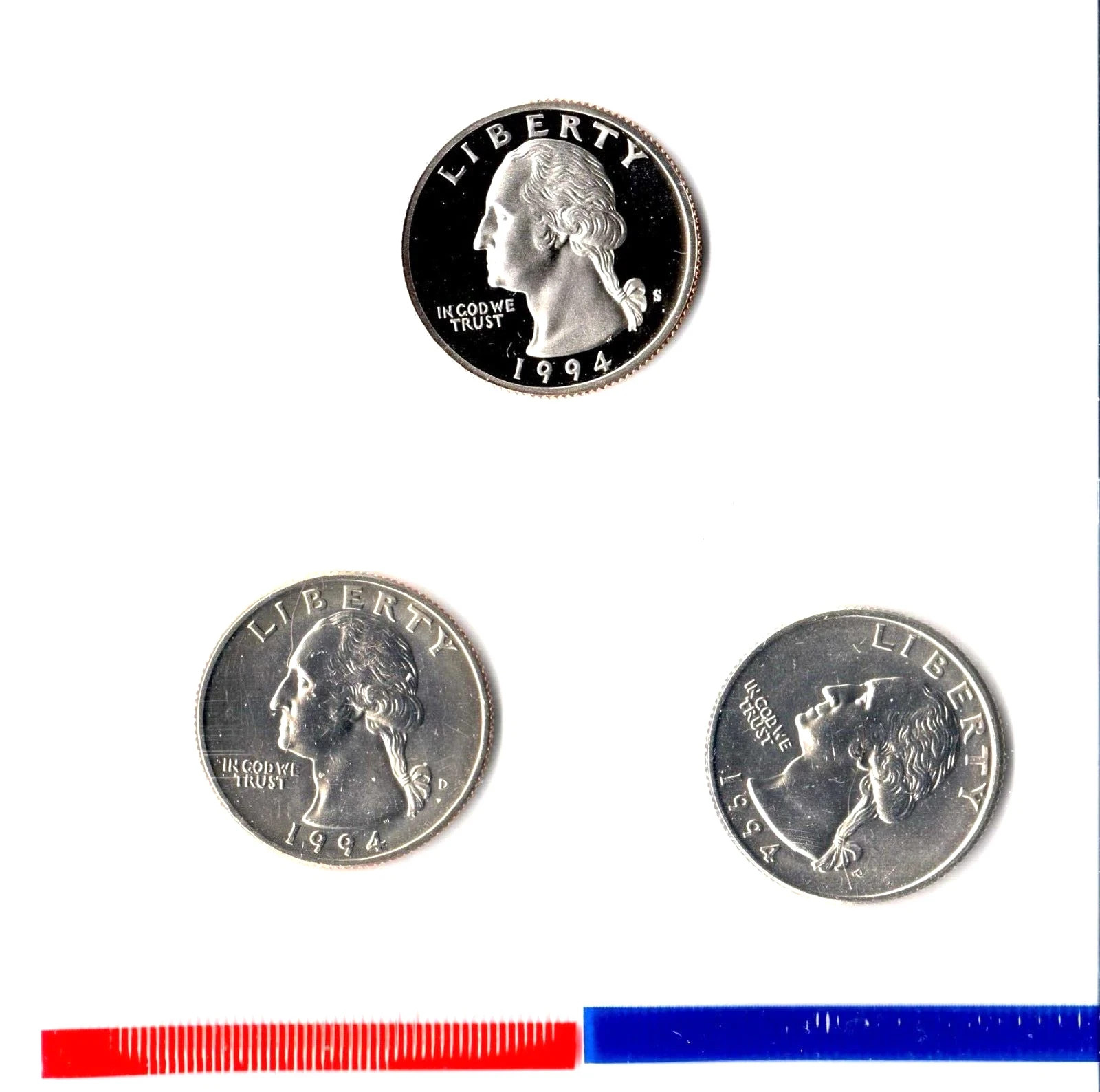 1994 P D S  BU and Proof Washington Quarter Set -PD in Mint Set Cellos #1