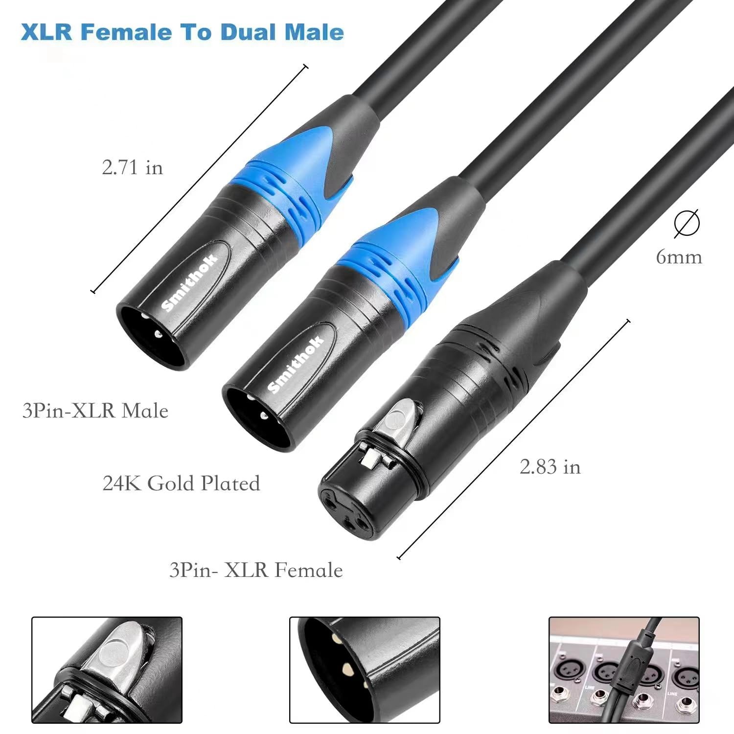 2Pack XLR Y Splitter Cable Female to Dual Male Y Cable (XLR Splitter 1 Female