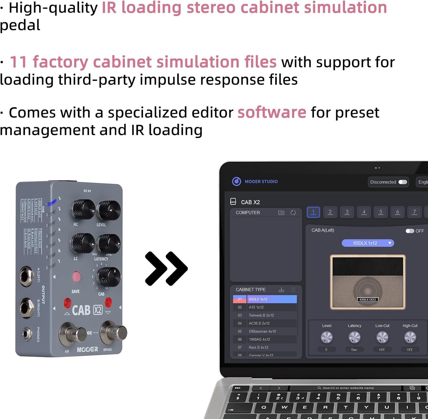 MOOER CAB X2 Dual Footswitch Cab Sim IR Loading Stereo Cabinet Simulation Pedal