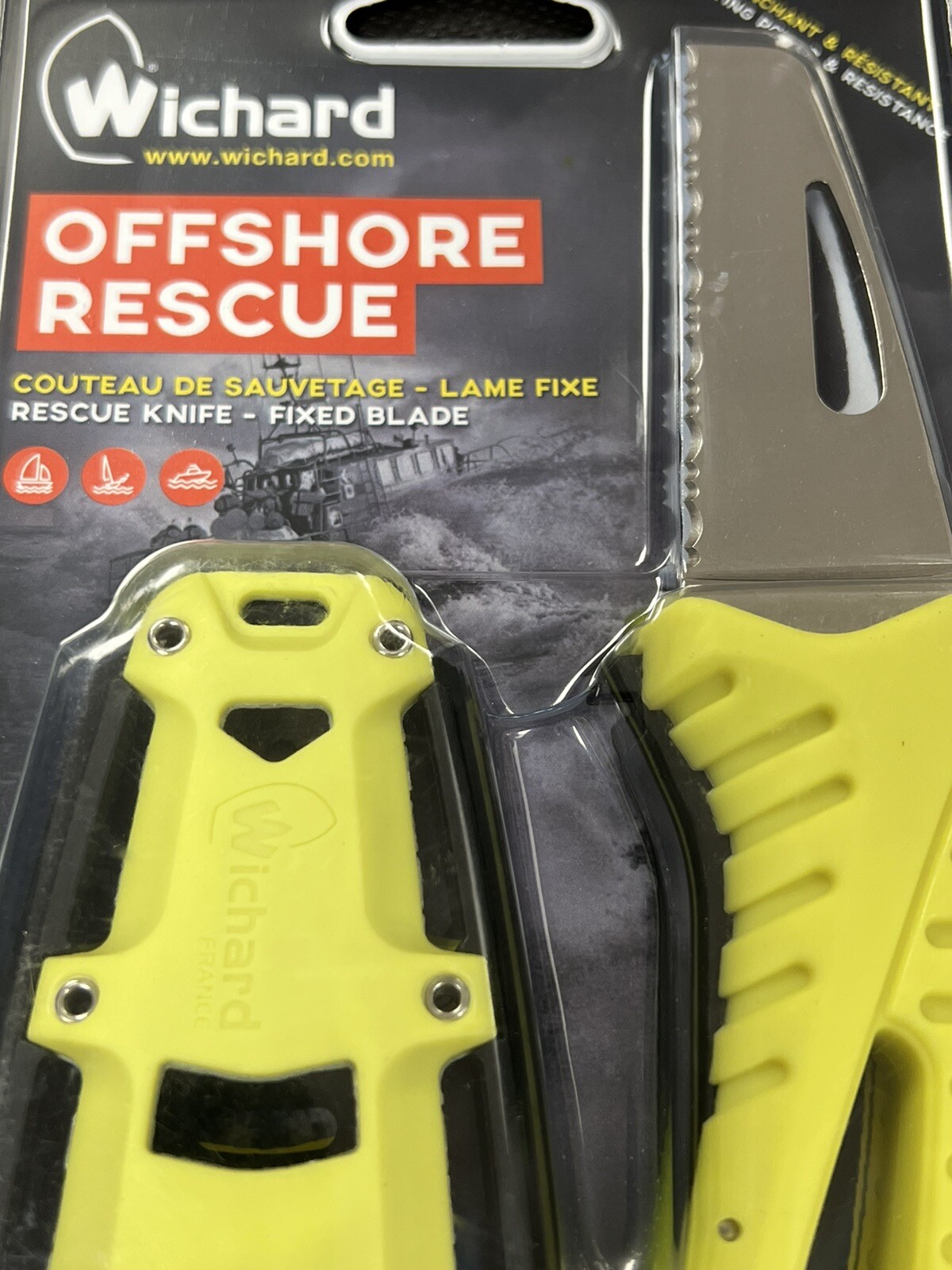 WICHARD OFFSHORE RESCUE KNIFE FIXED BLADE FLUORESCENT 10192