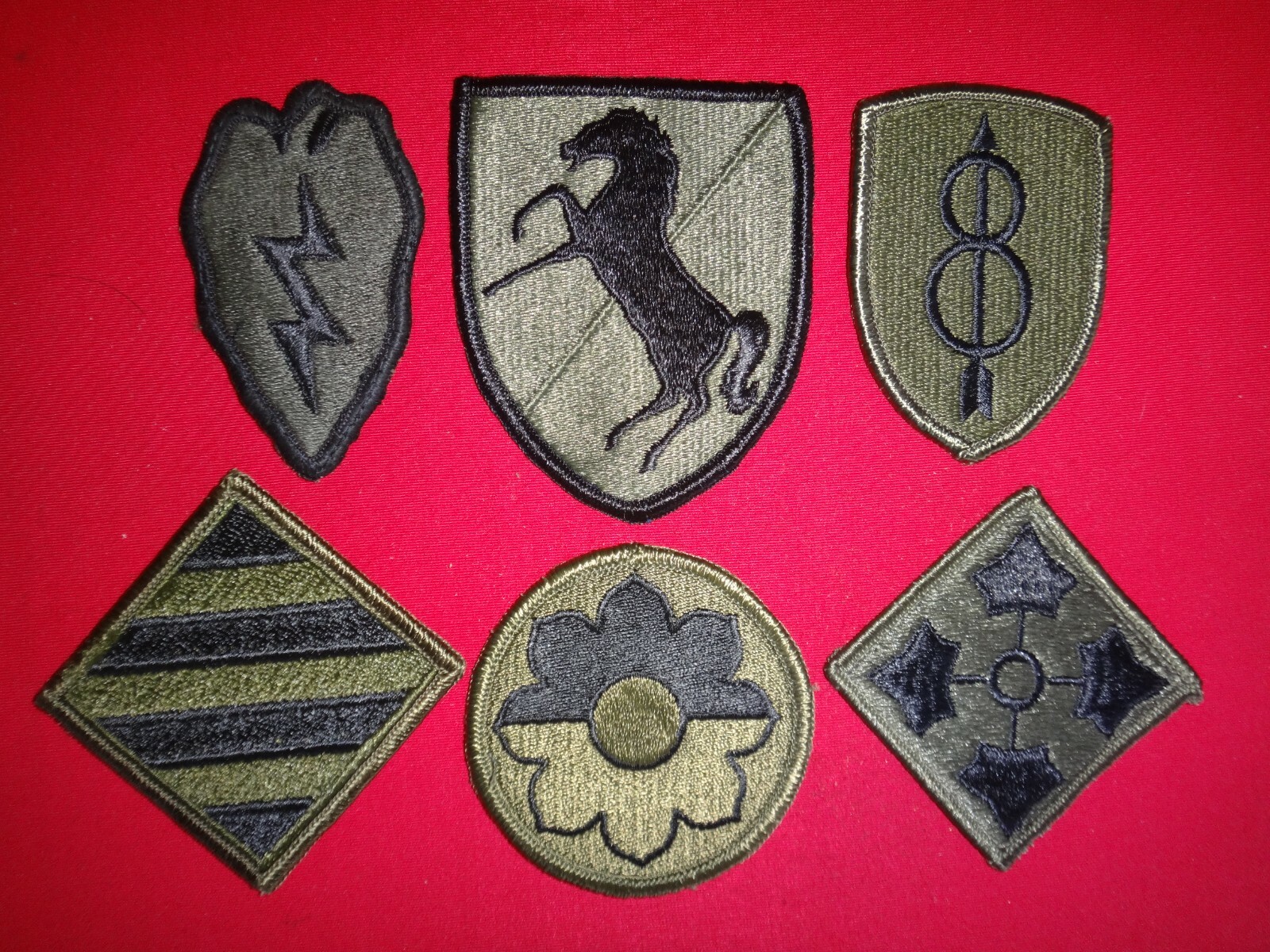 Lot Of 6 US Military Merrowed Edge Subdued Patches *Unused*