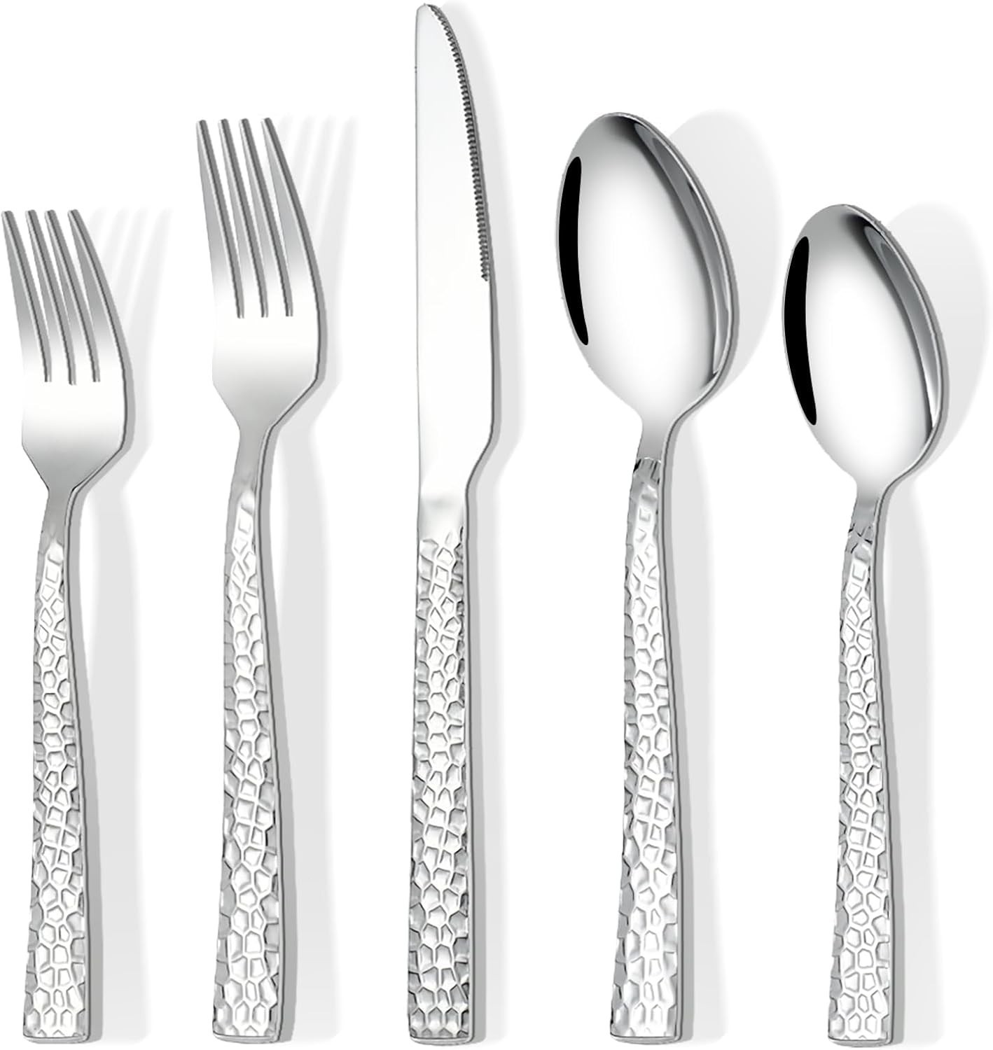 20-Piece Silverware Set, Hammered Stainless Steel Flatware Set for 4, Kitchen Ut