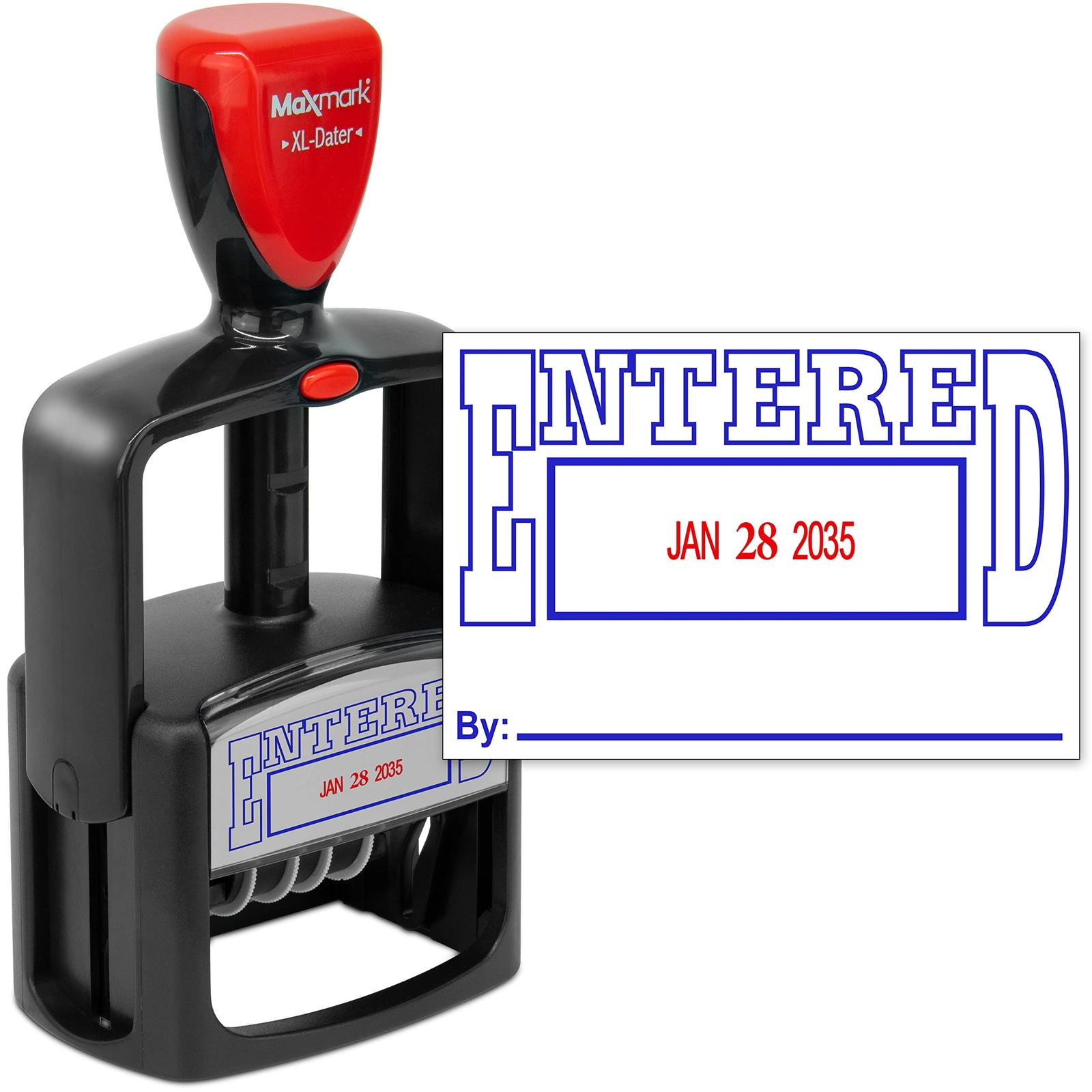 MaxMark Heavy Duty Style 5 Date Stamp Entered Self Inking Blue/Red Ink