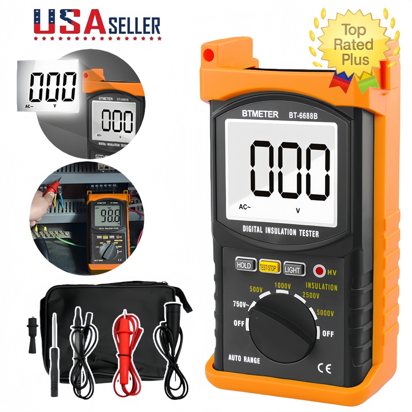 Digital 5000V Insulation Tester Megohmmeter,200GΩ,Auto-Ranging, AC Voltage Test