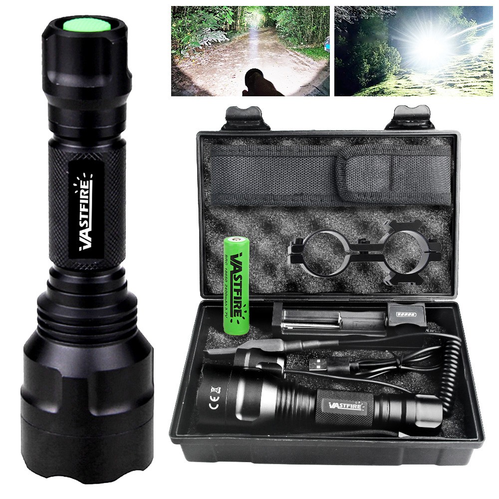 Hunting White Light LED Flashlight Mounted Torch with Scope Mount Dual 20mm Rail