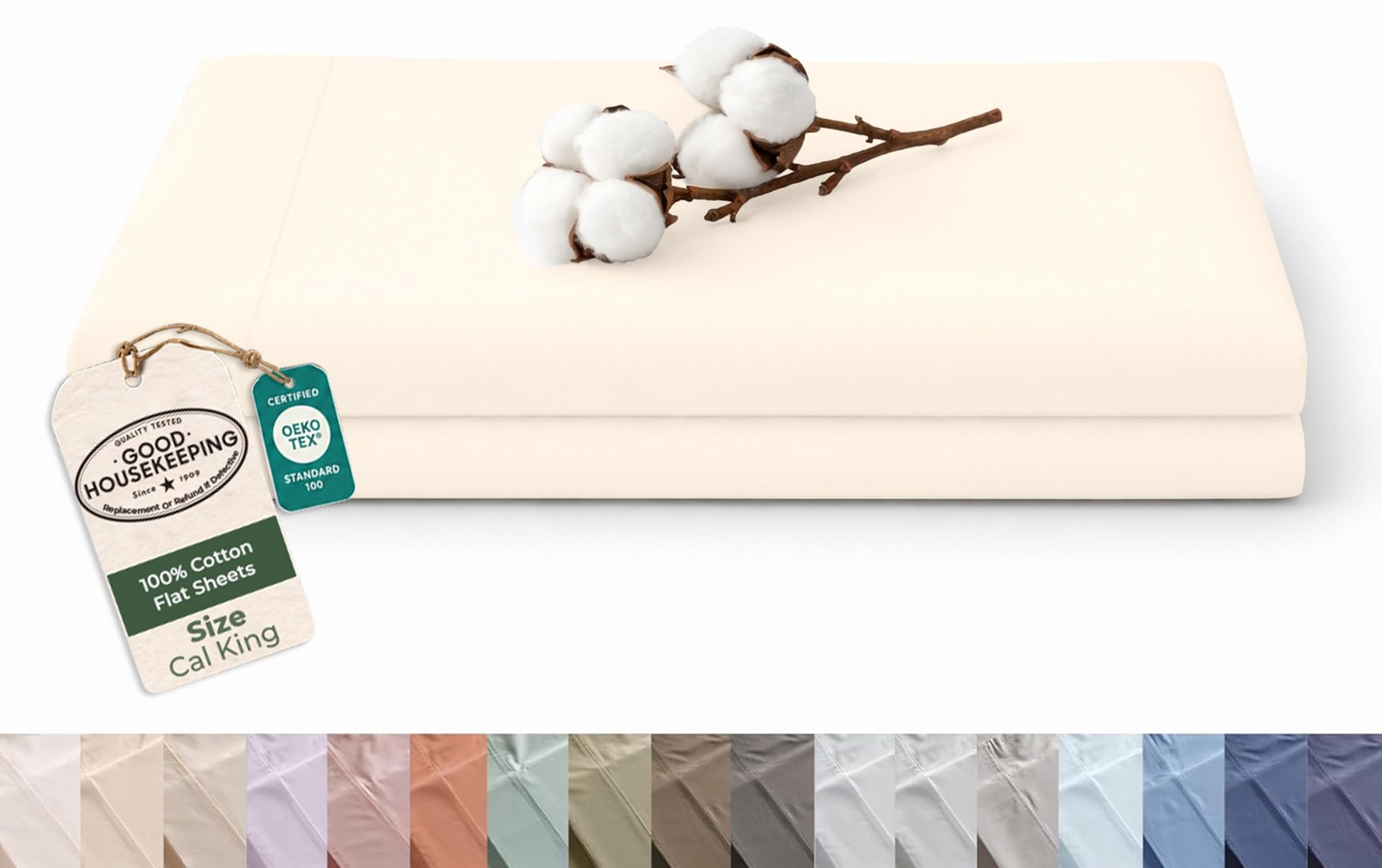 Royale Linen 100% Organic Cotton California King Size Flat Sheet Only - Perca...