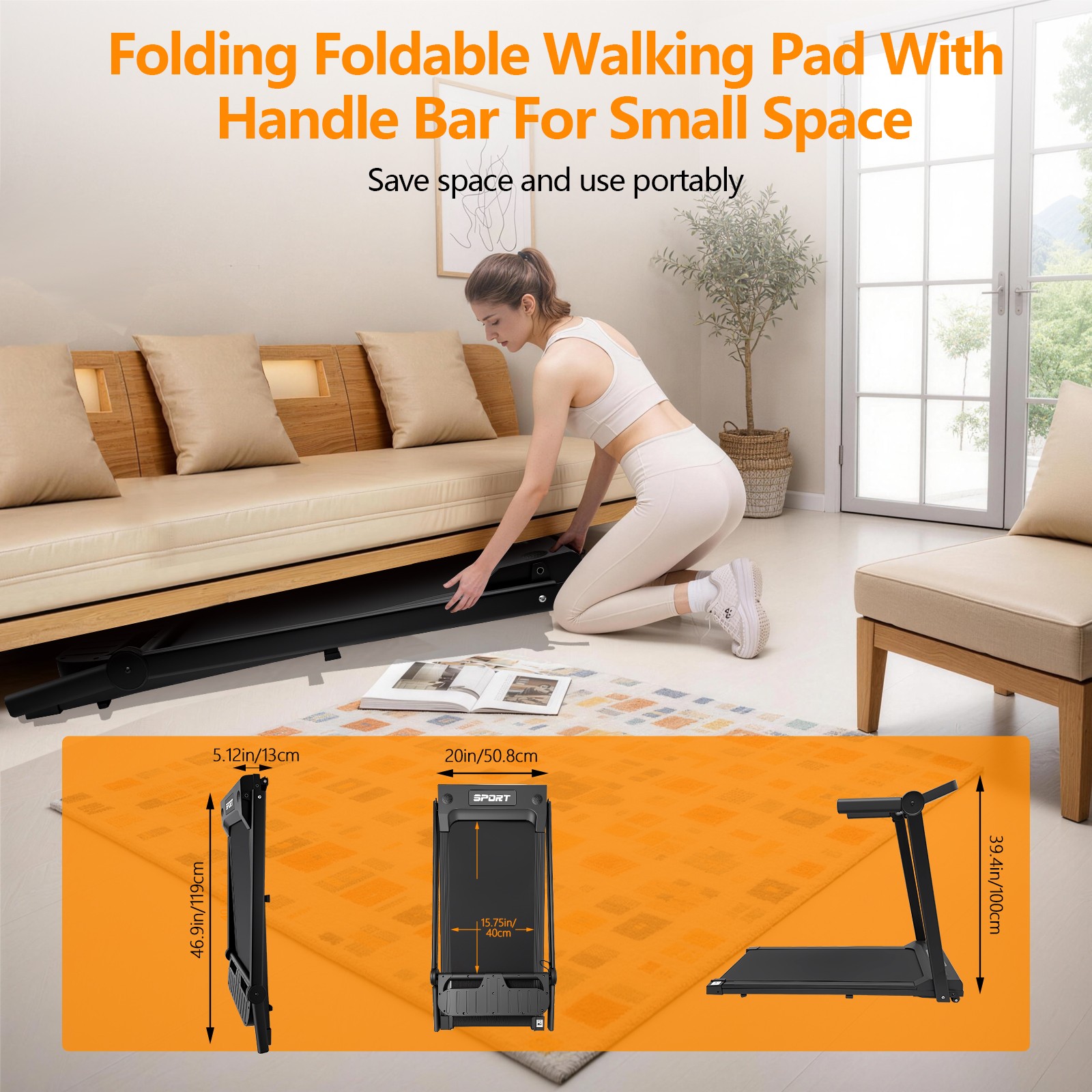 Foldable Under-Desk Treadmill for Home Use, Remote-Controlled with LED Display