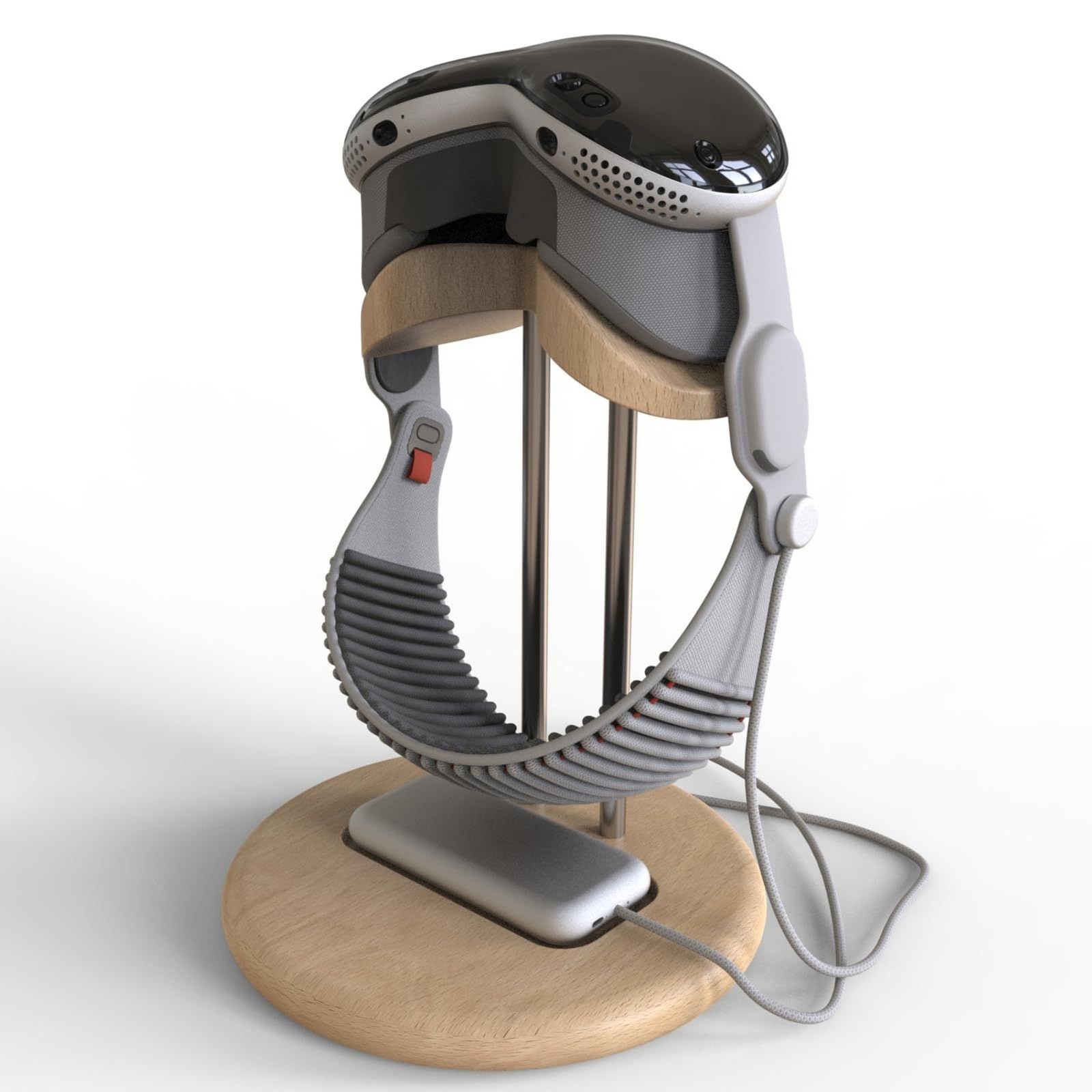 Wooden VR Headset Stand, + Battery Holder, Fits Most VR