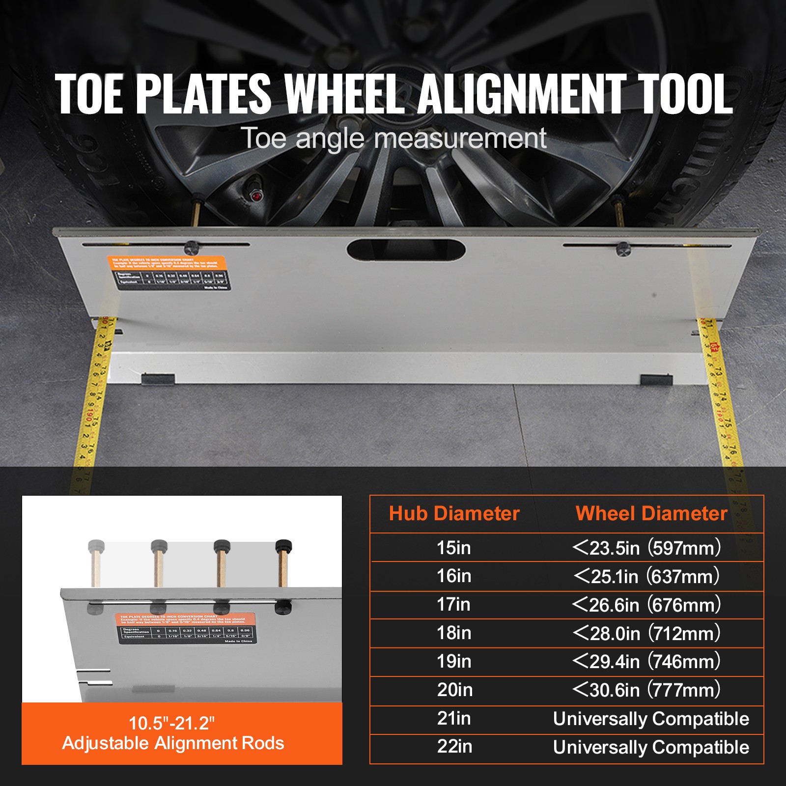 Uimoso Wheel Alignment Tool Toe Plates Accurate Measure Tape & Conversion Chart