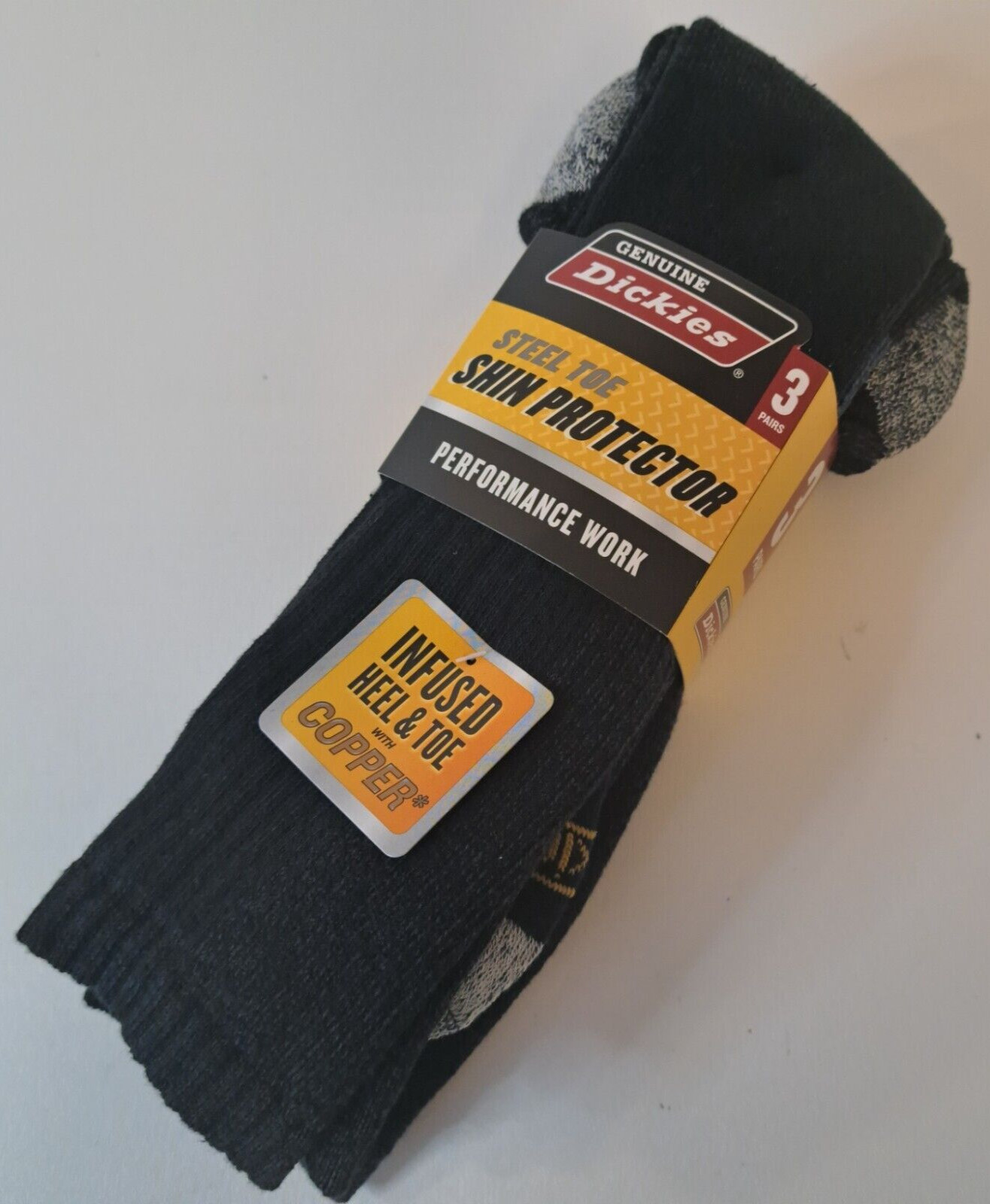 3 Pair Dickies Steel Toe Shin Protector Boot Length Work Sock Black 6-12  copper