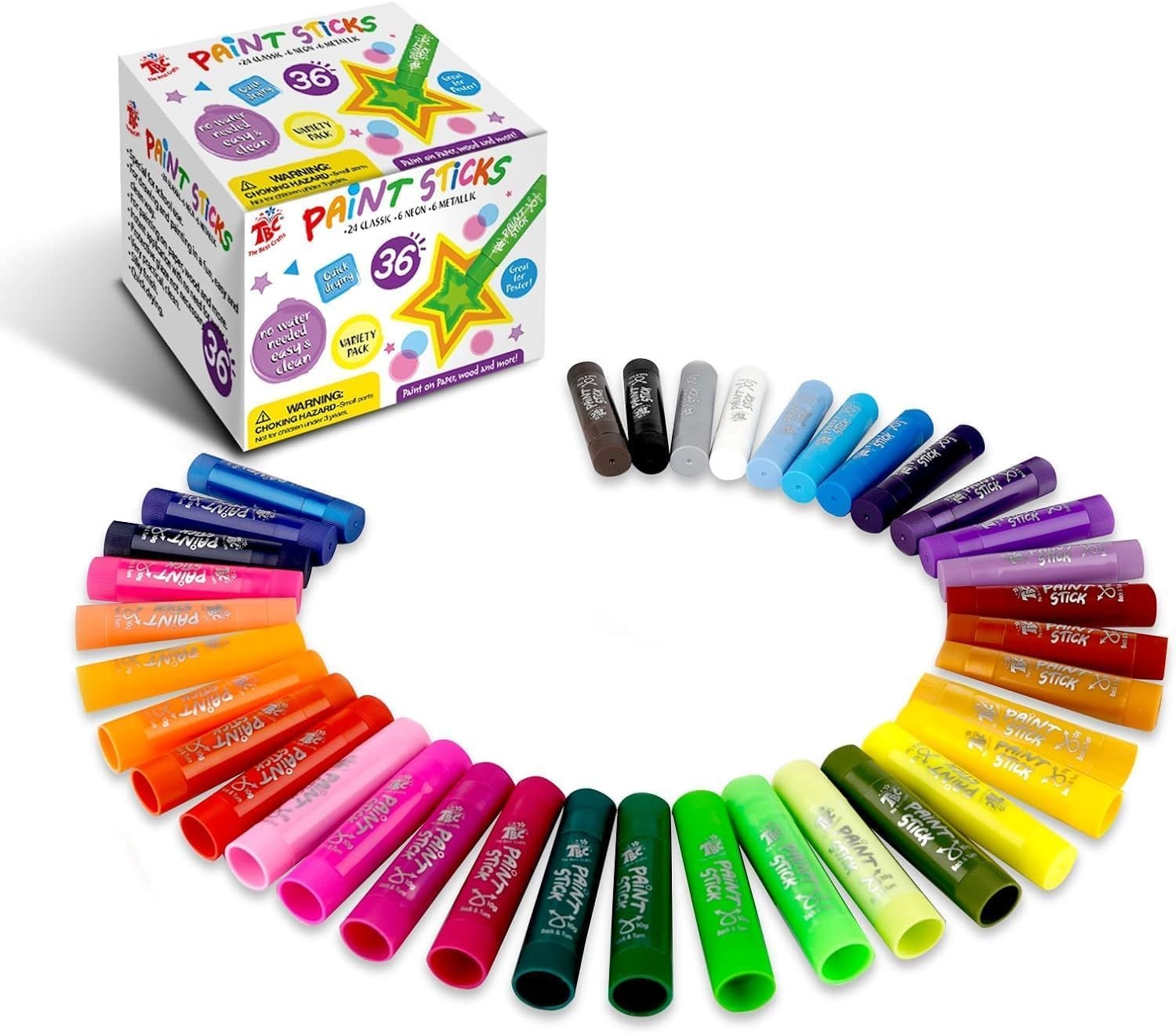 Paint Sticks,36 Classic Colors, Washable, Non-Toxic, Tempera Paint Sticks for...