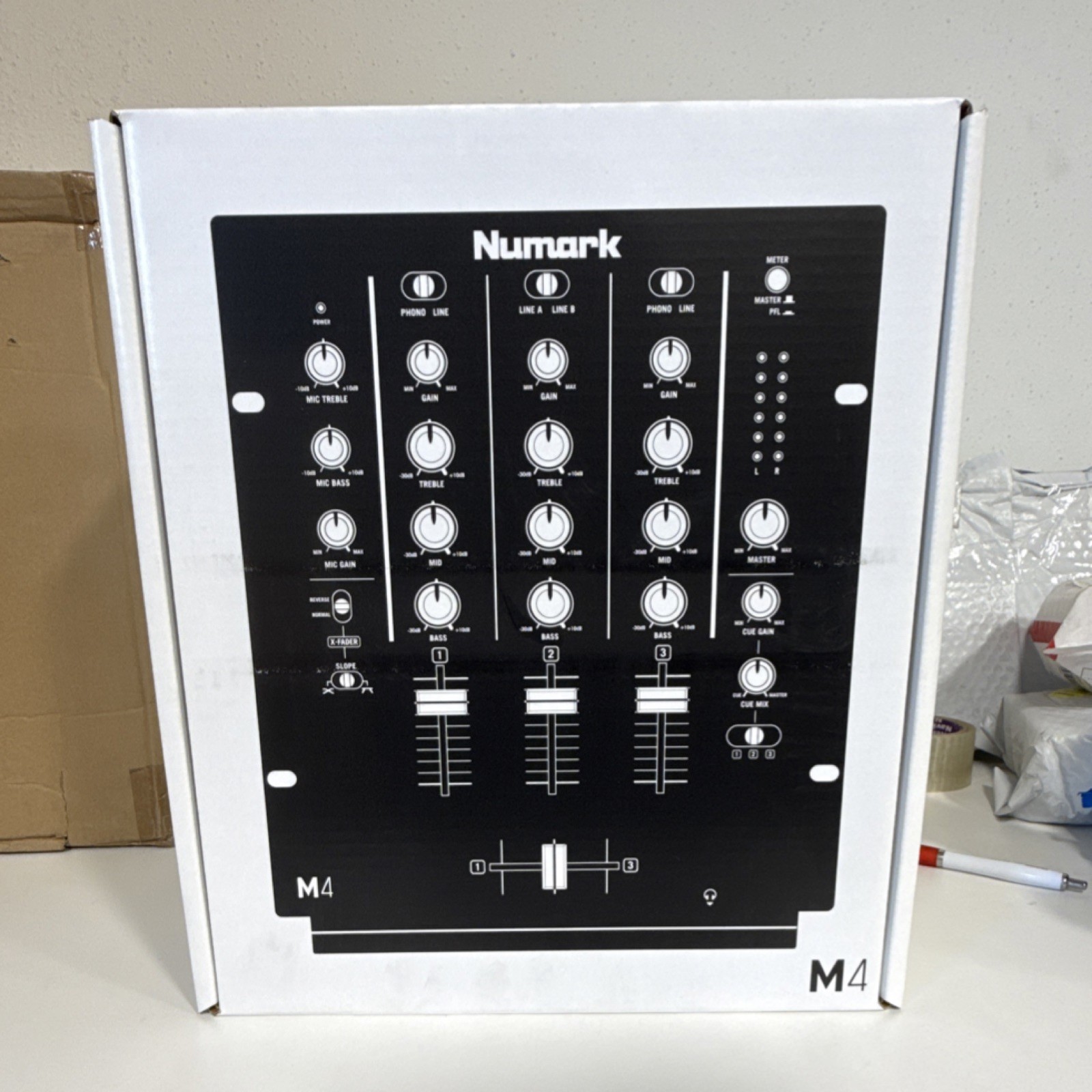 Numark M4 Three-Channel DJ Mixer, Replaceable Crossfader, Three-Band EQ, Black