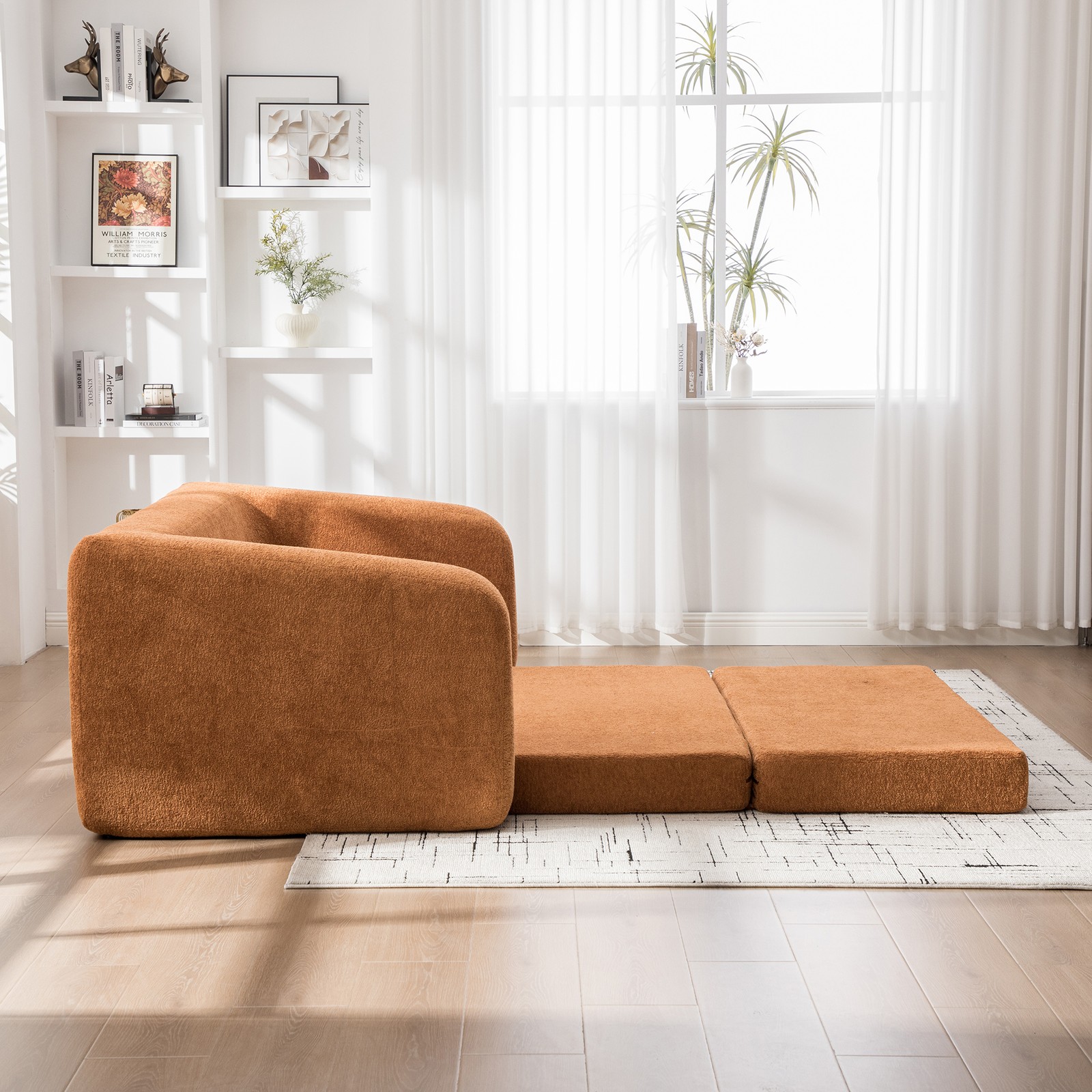 71" 2-in-1 Pull Out Foldable Loveseat Sofa Bed with Armrest & Backrest Pillow