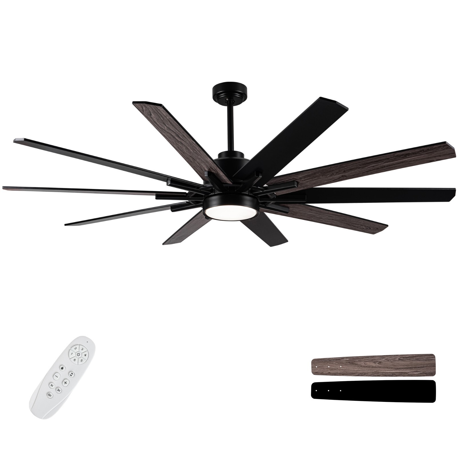 72'' Integarted LED Large Black Double Finish Ceiling Fan with Remote Control
