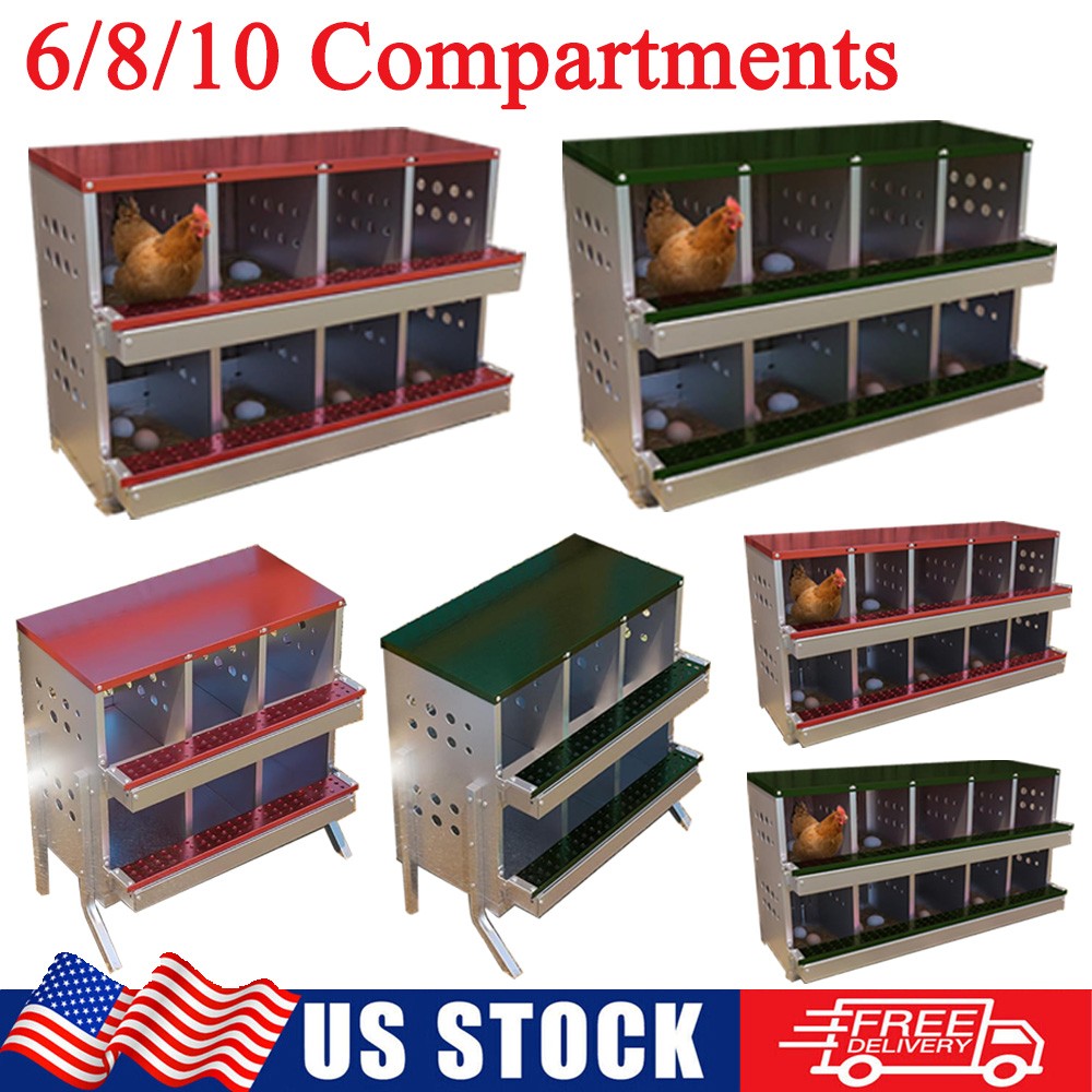 6/8/10 Holes Chicken Nesting Box Hen Laying Boxes Roll Away Laying Egg Roost Box