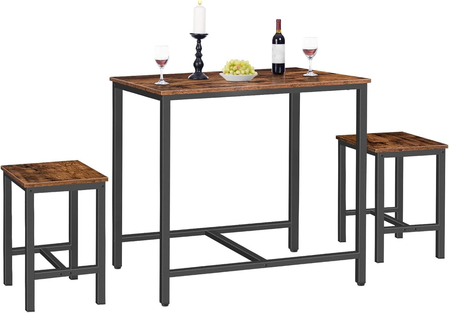 3-Piece Industrial Dining Table Set Kitchen Table Space Saving Dinette Kitchen