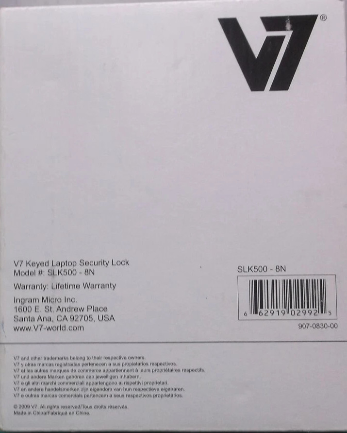 V7 SLK500 Keyed Laptop Security Lock/Computer Lock