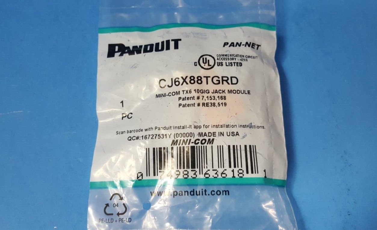 1  pc-Mini-Com TX6 10GIG Jack Module, CJ6X88TGRD, PANDUIT