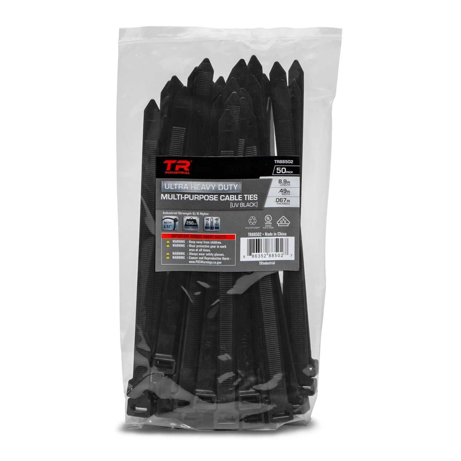 50 Piece Ultra Heavy Duty UV Cable Ties Black 250 lbs Tensile 8.9 Inch