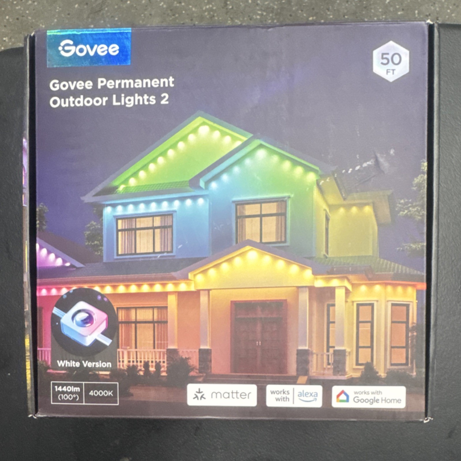 Govee Permanent Outdoor Lights 2 50 ft RGBWIC 4000K 1440 lm IP67 App/Voice