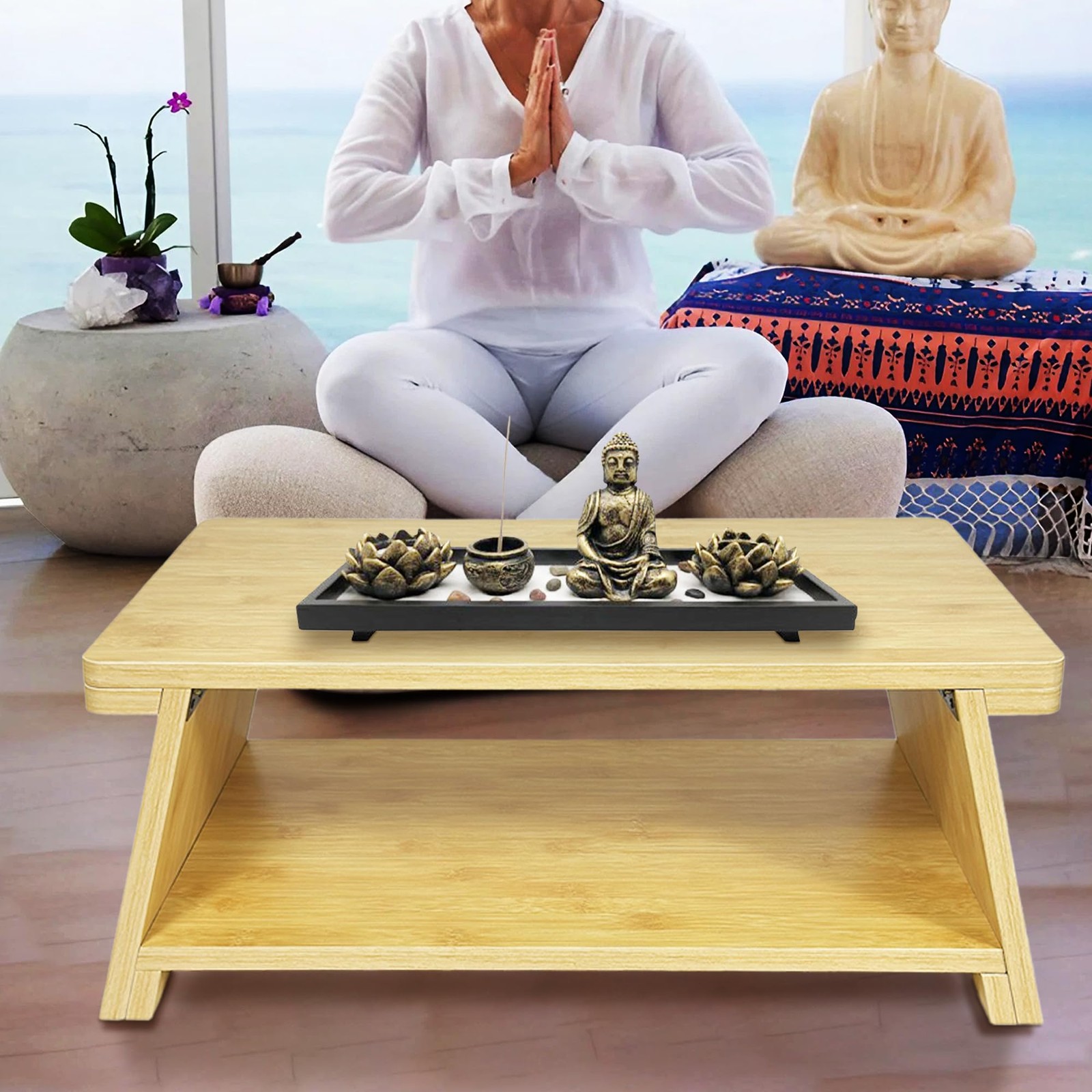 Floor Table, Altar Table Paulownia Folding Design, Low Meditation Table for S...