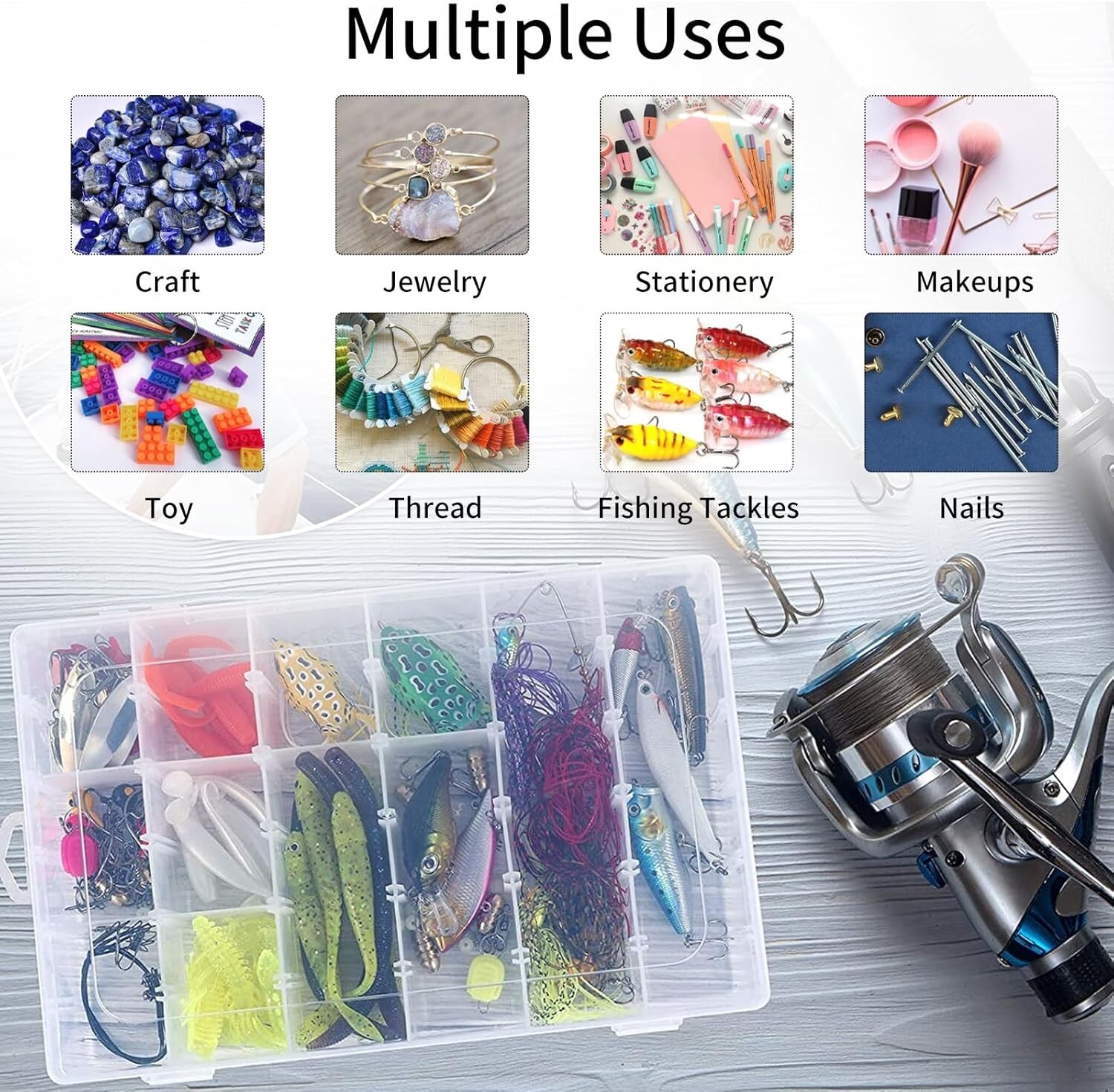 2 Pack Clear Plastic Bead Organizer Box 36 Grids Adjustable Compartment Storage