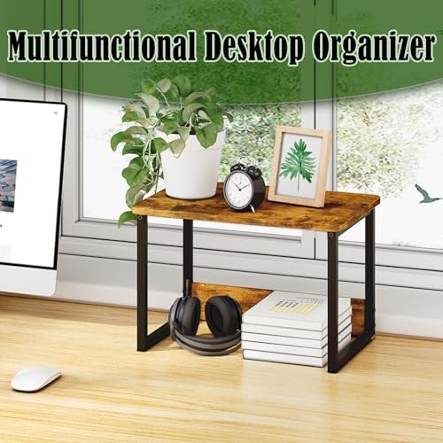 Printer Stand with Storage for Desk, Desktop Printer Stand 2 Tier Rustic Brown