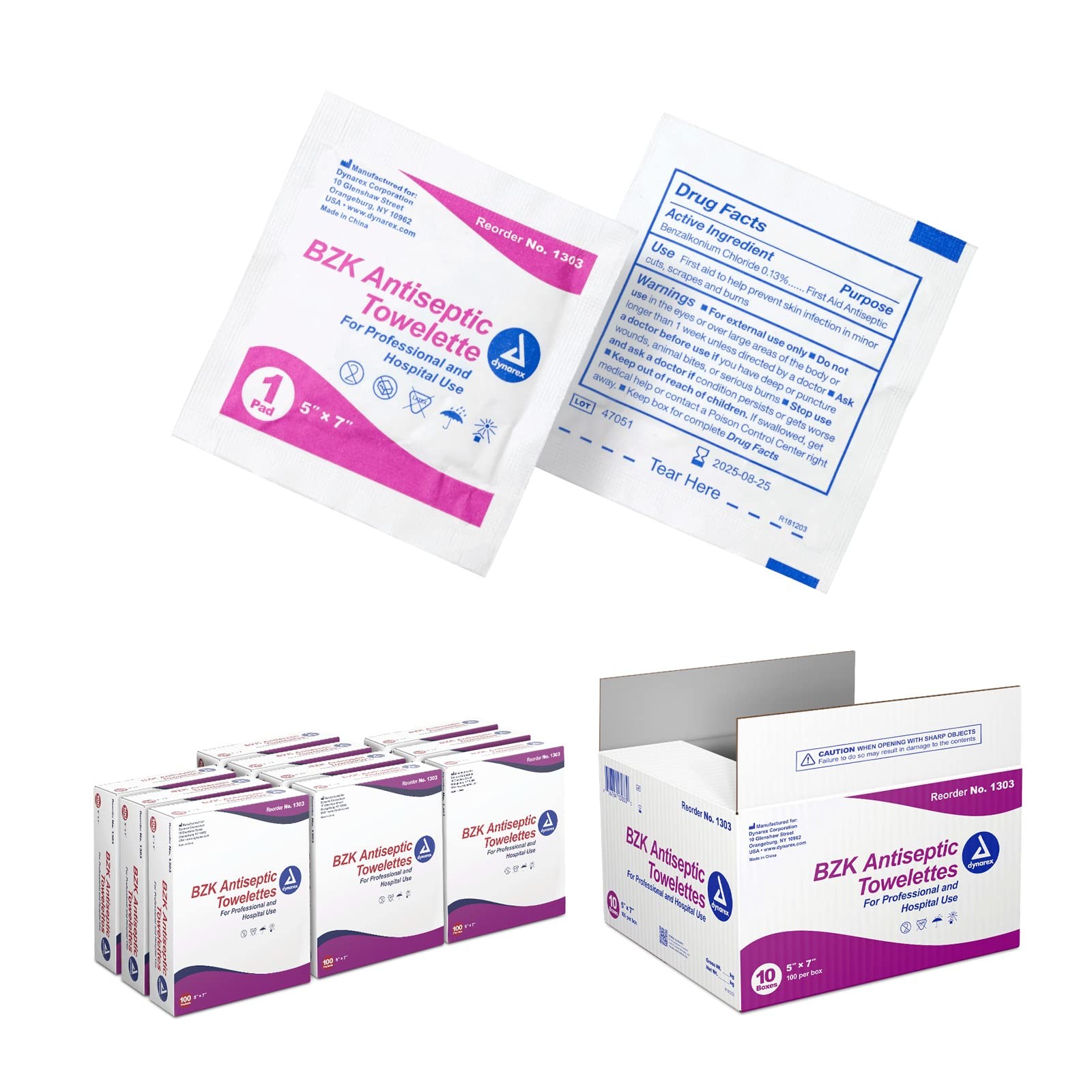 Dynarex BZK Antiseptic Wipes 10 Boxes, 1000 Wipes - Sanitizing & Individually Wr