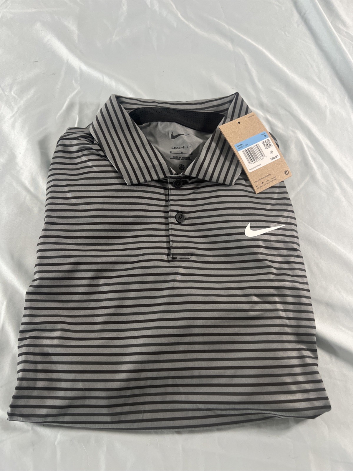 Nike Tour FD5931 084 Striped Men's Golf Polo  Black Grey Dri-Fit Size Medium