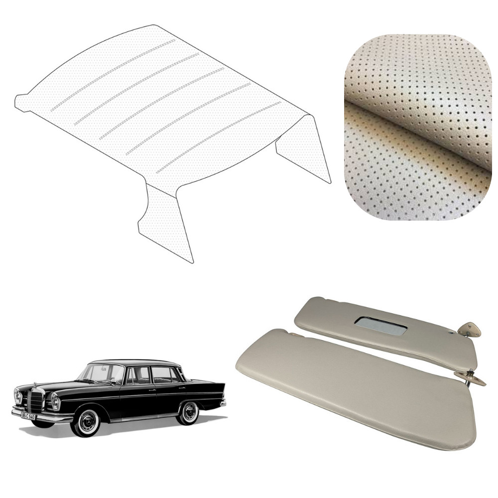 Perforated Cream Roof Liner + Visors Set Fits Mercedes W111 Sedan w/o Sunroof