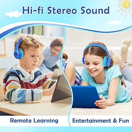 2021tooth Kids Headphones Fit for Aged 3-21, Colorful LED Lights Comfort Blue