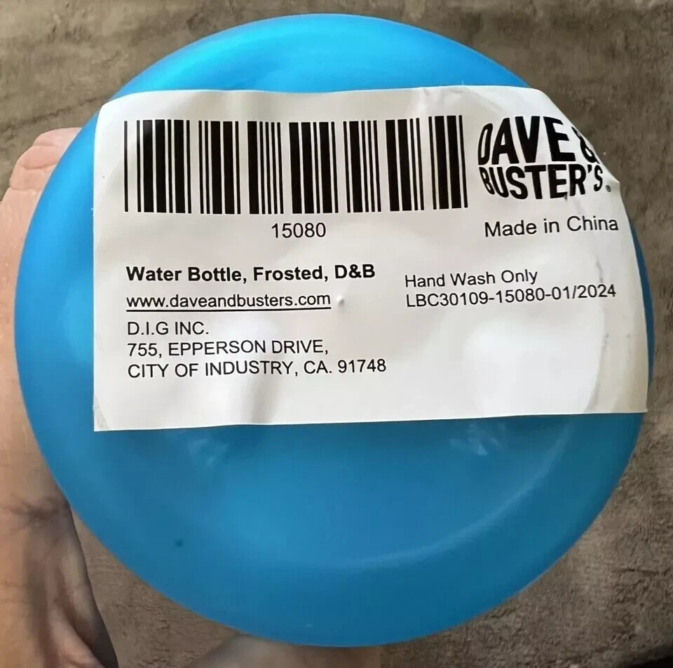 Dave And Buster's Blue Plastic Water Bottle - New With Sticker