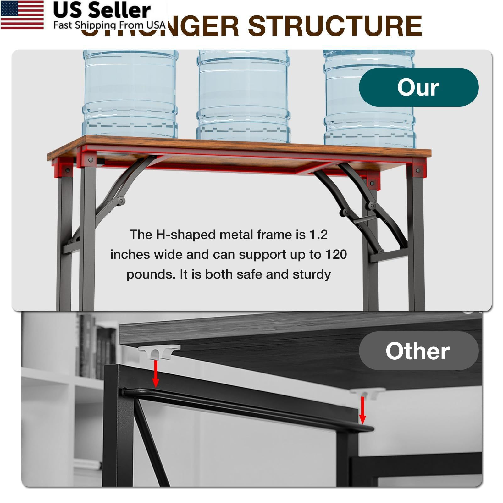 TEMI Small Computer Desk Folding Table - 35.8" 35.8 Inch, Rustic Brown