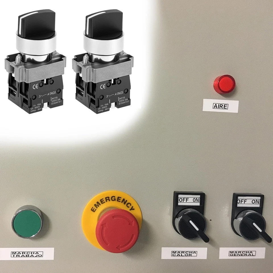 2 Pack 22mm 3 Position Maintained Selector Switch 2NO 660VAC 10A Panel Operators