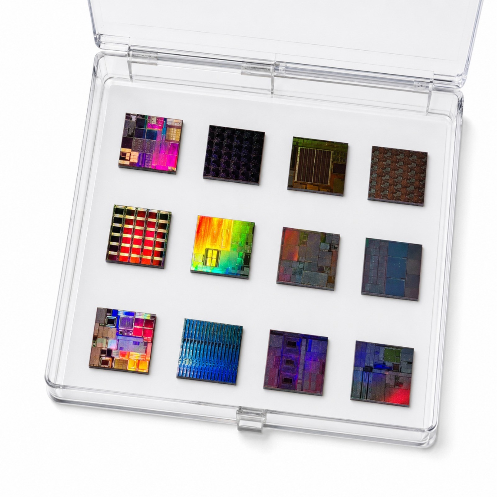 12Pcs Silicon Wafer Chip Specimen Box 20x20mm STEM Education Display