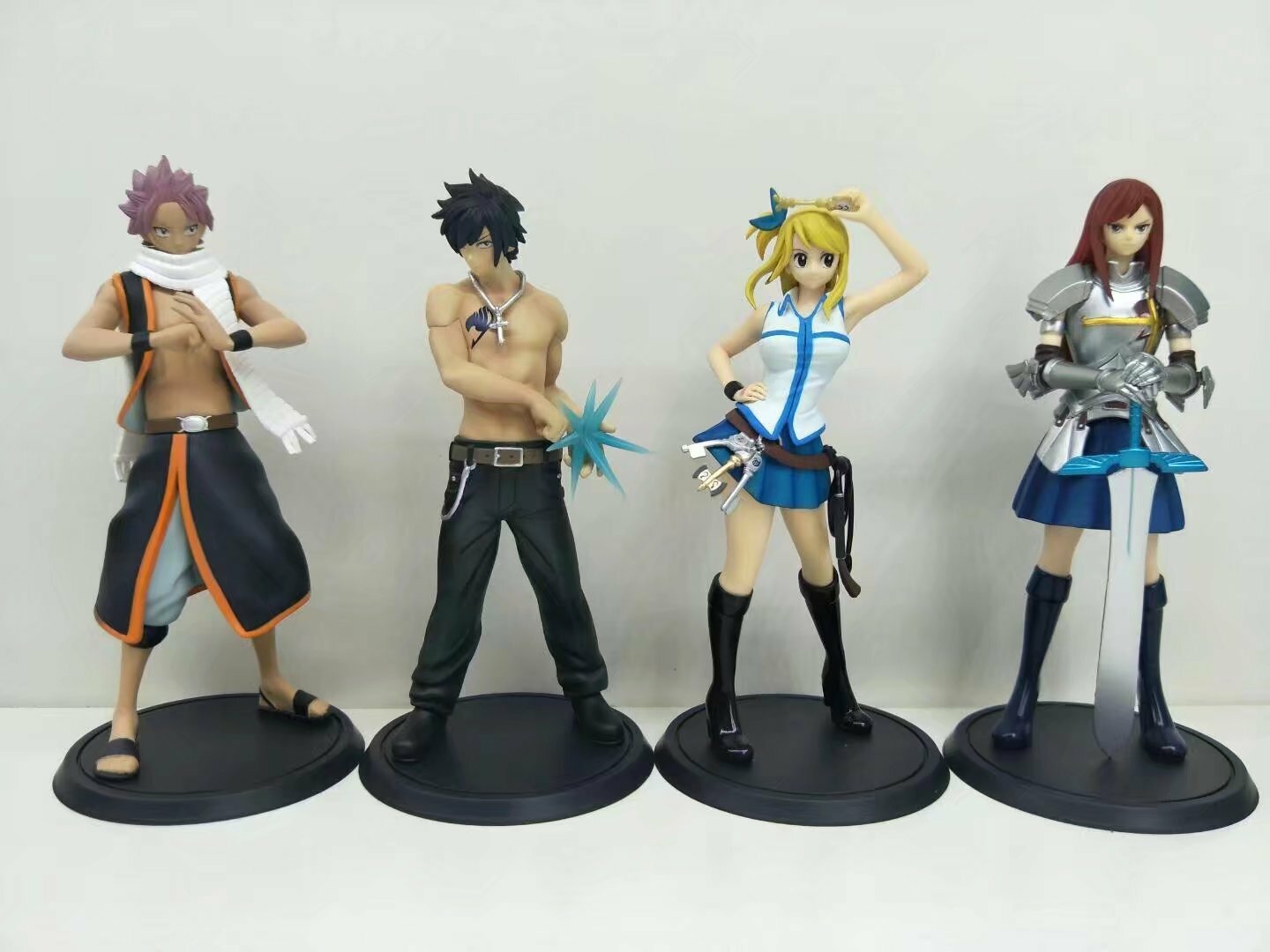 4pcs Fairy Tail Lucy Heartfilia Erza Scarlet Gray Fullbuster & Natsu Figures Set