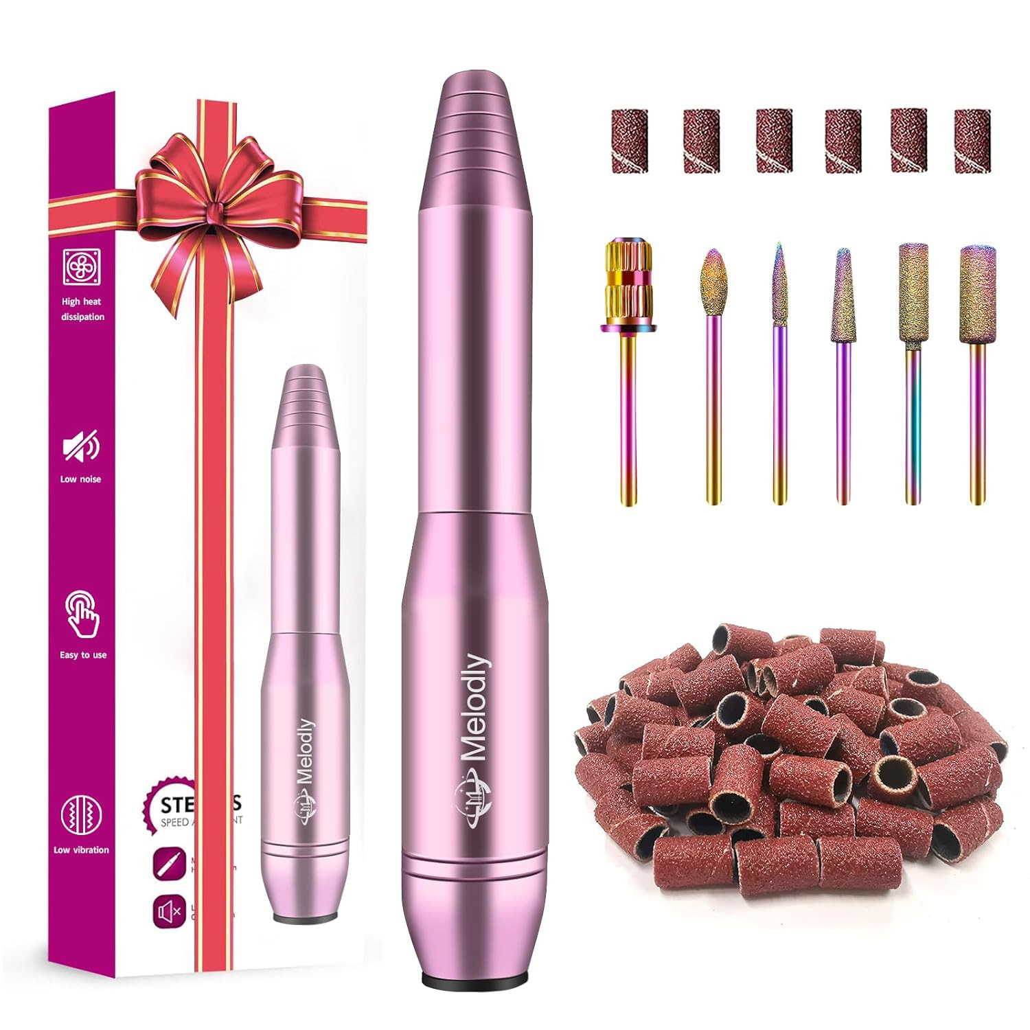 Taladro De Unas Electrico Portatil USB Manicura Pedicura Con Puntas Iridiscentes