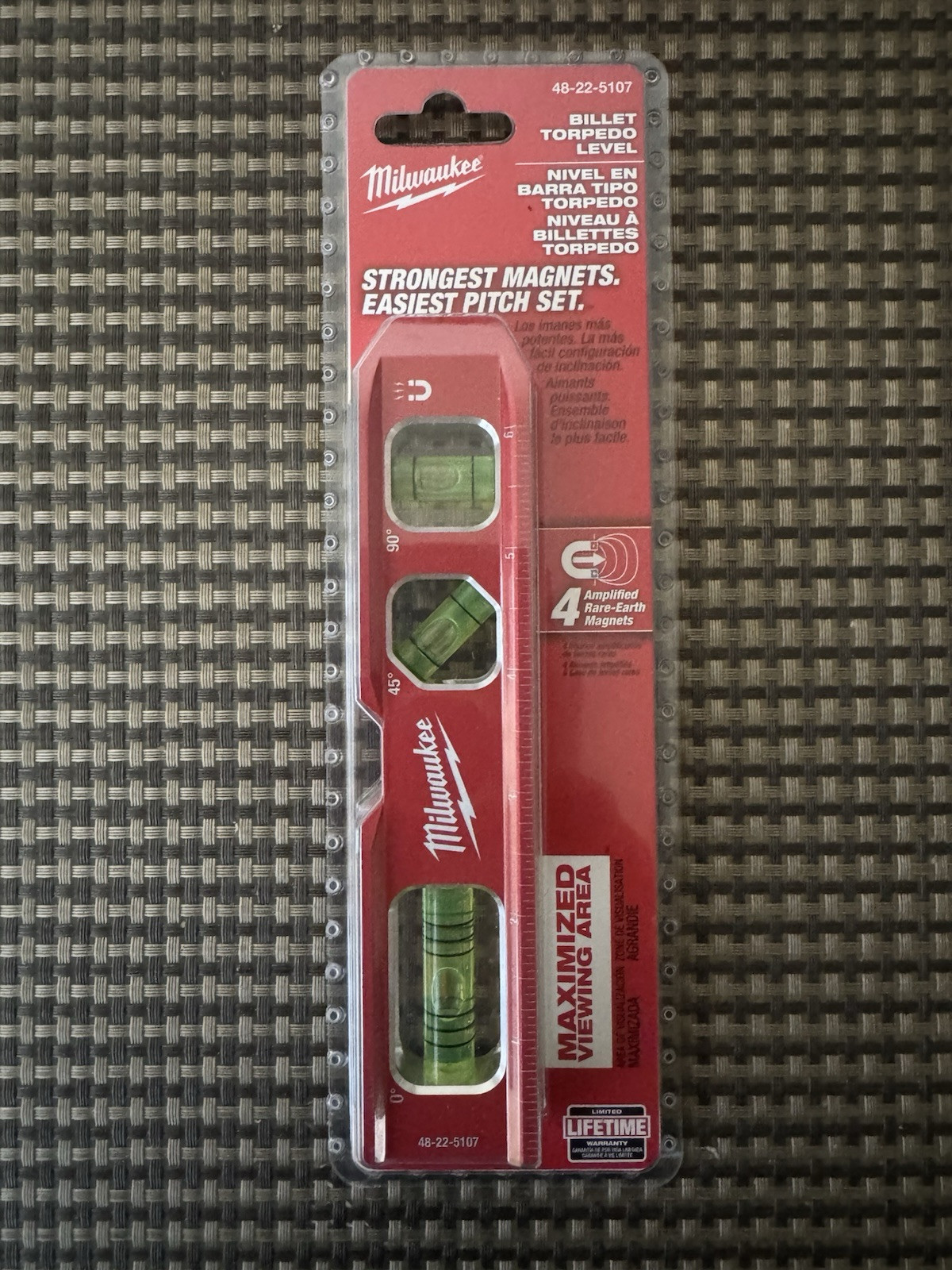 Milwaukee 48-22-5107 Durable Aluminum Standard Compact Billet Torpedo Level -NEW
