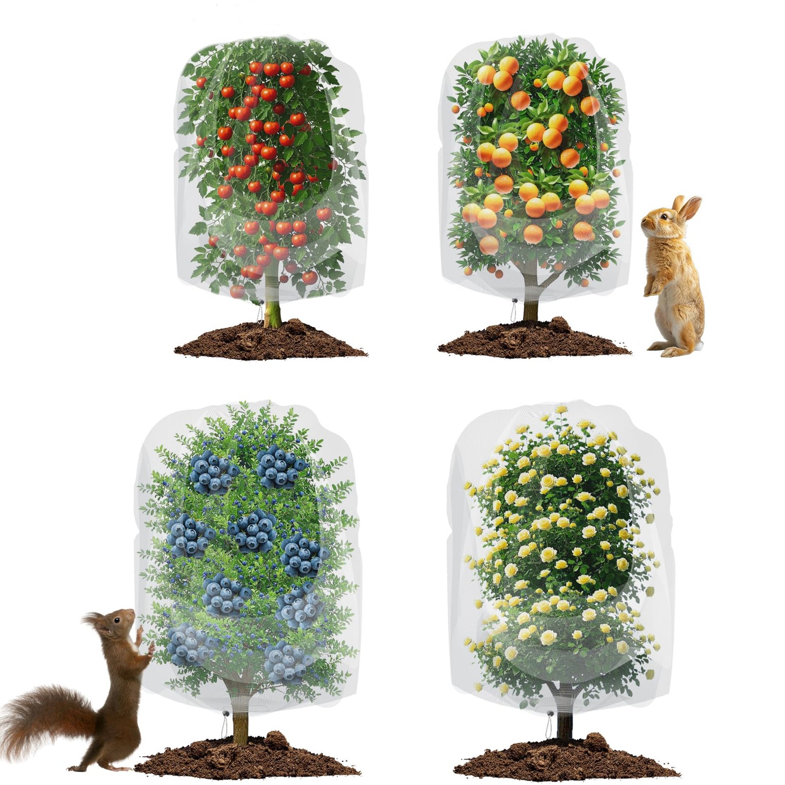 4 Pack Garden Netting for Blueberry Bushes 3.3 x 3.3FT/4 x 6FT(4 Pack), White