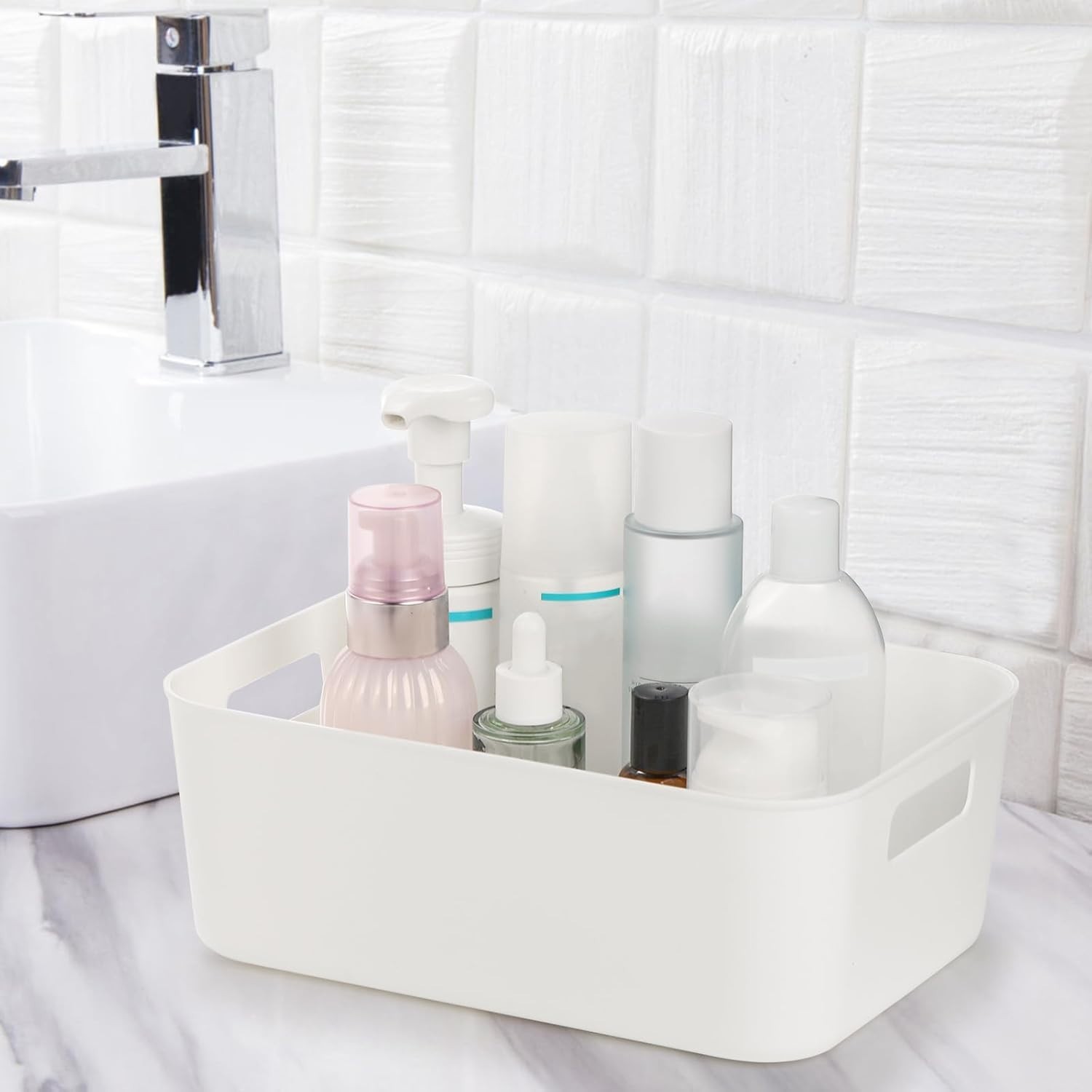 Minimalist White Open Storage Bins - 5 Pack for Kitchen and Office Organization