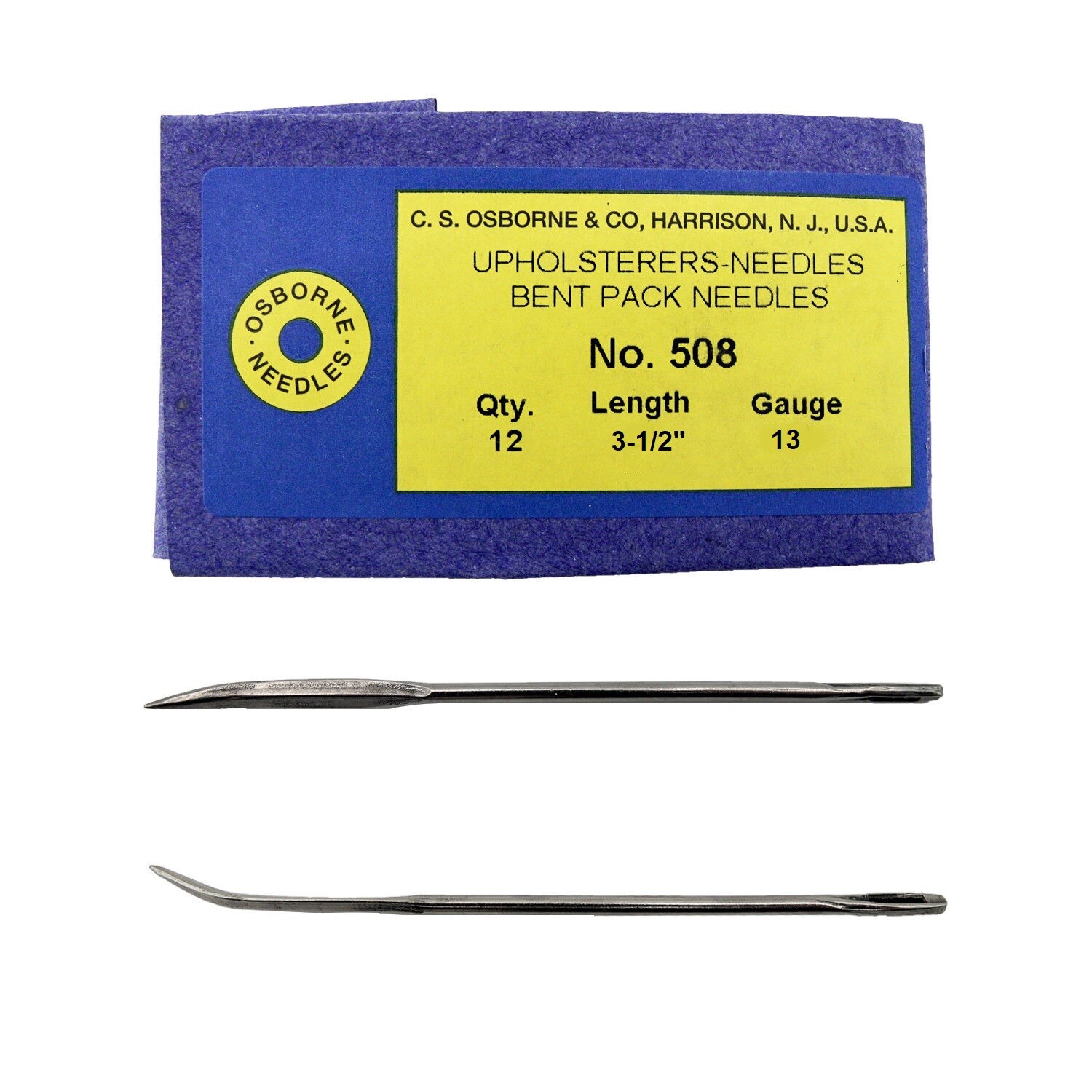 C.S. Osborne Pack Of 12 Bent Pack Needles #508, Size 3-1/2" Upholsterers Needle