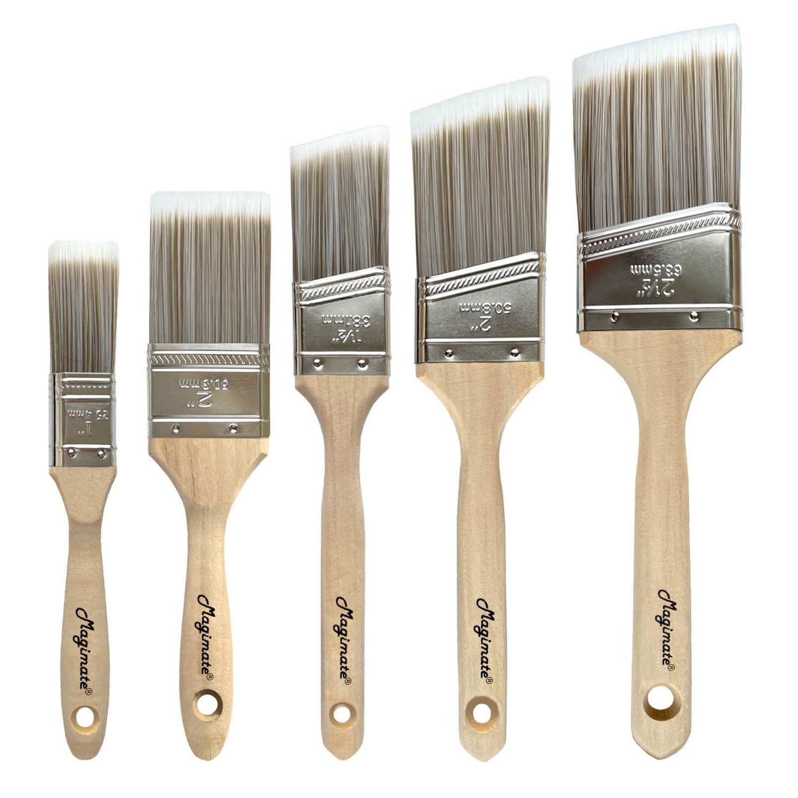Magimate Wood Stain Paint Brush Set Angled Sash and 1", 1.5", 2", 2.5", Beige
