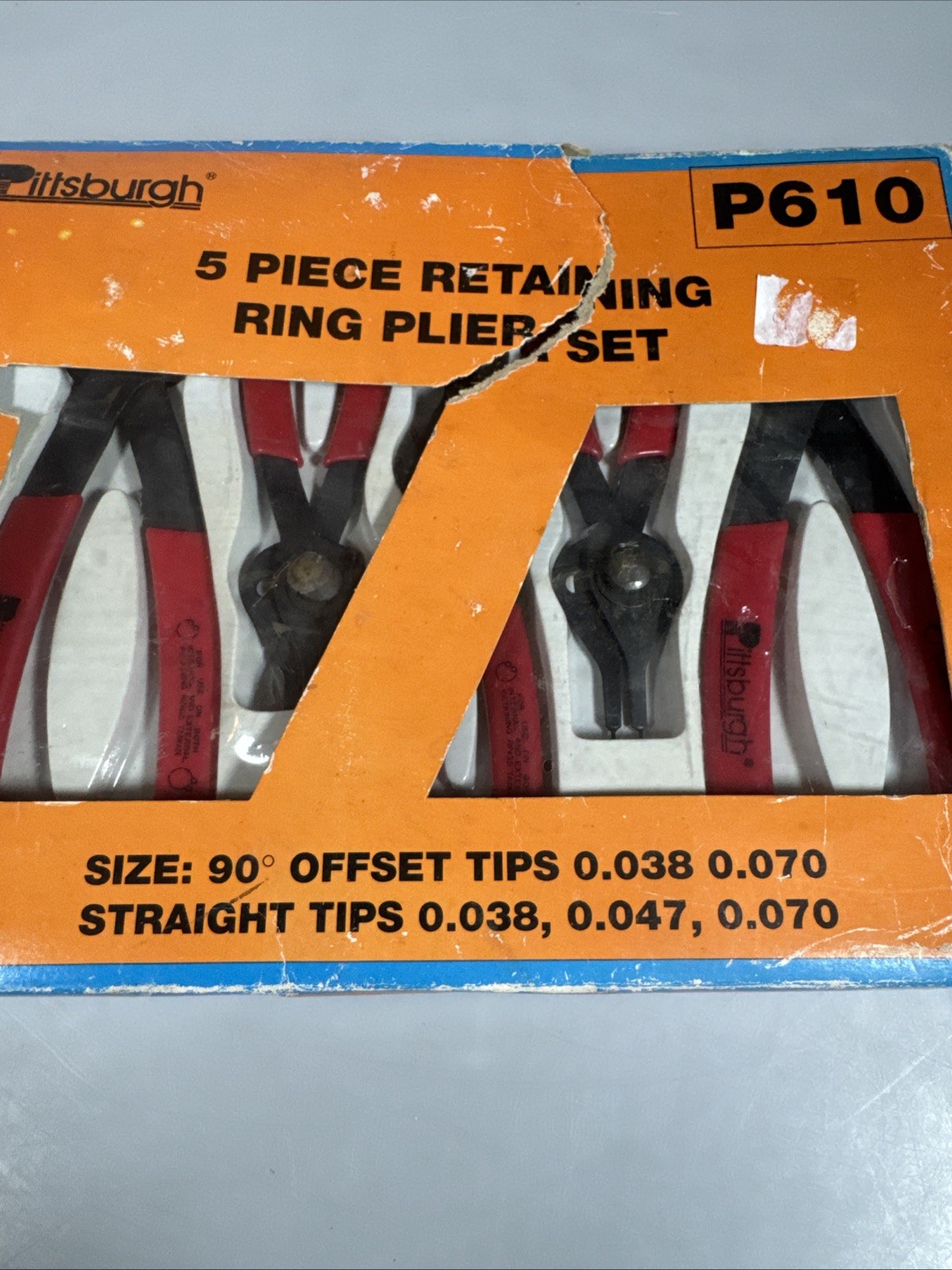 NEW Pittsburgh P610 5pc Retaining Ring Snap Ring Pliers Set 90° Offset Tips