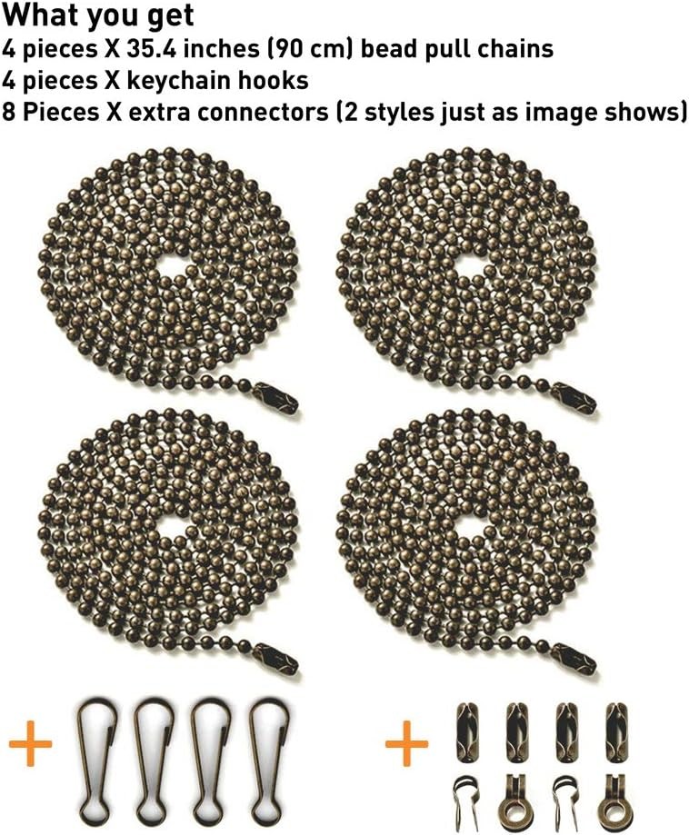 Ceiling Fan Pulls Chain, 4 Pack Extension 4 Oil Rubbed Bronze Chains